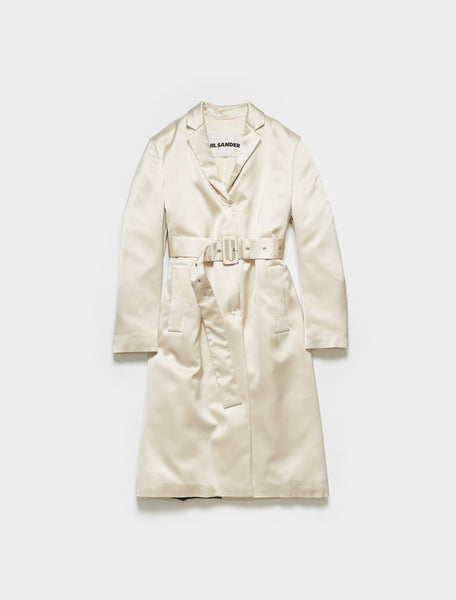 〈GALERIE VIE〉silkblend spring coat Silver Gold Shiny PU Leather Extra Long Trenchcoat Women