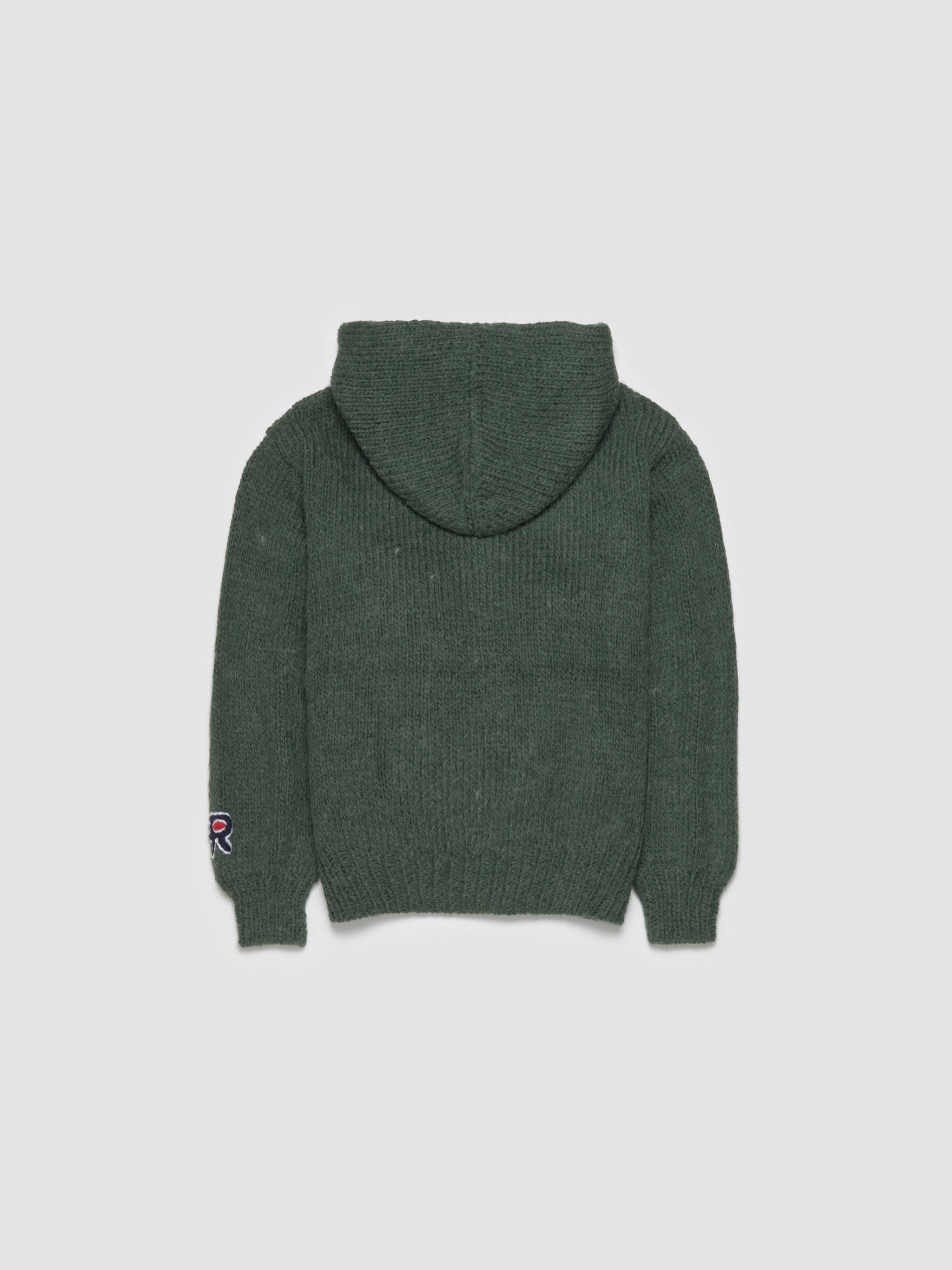 Hand Knitted Zip-Up Hoodie in Forest Green