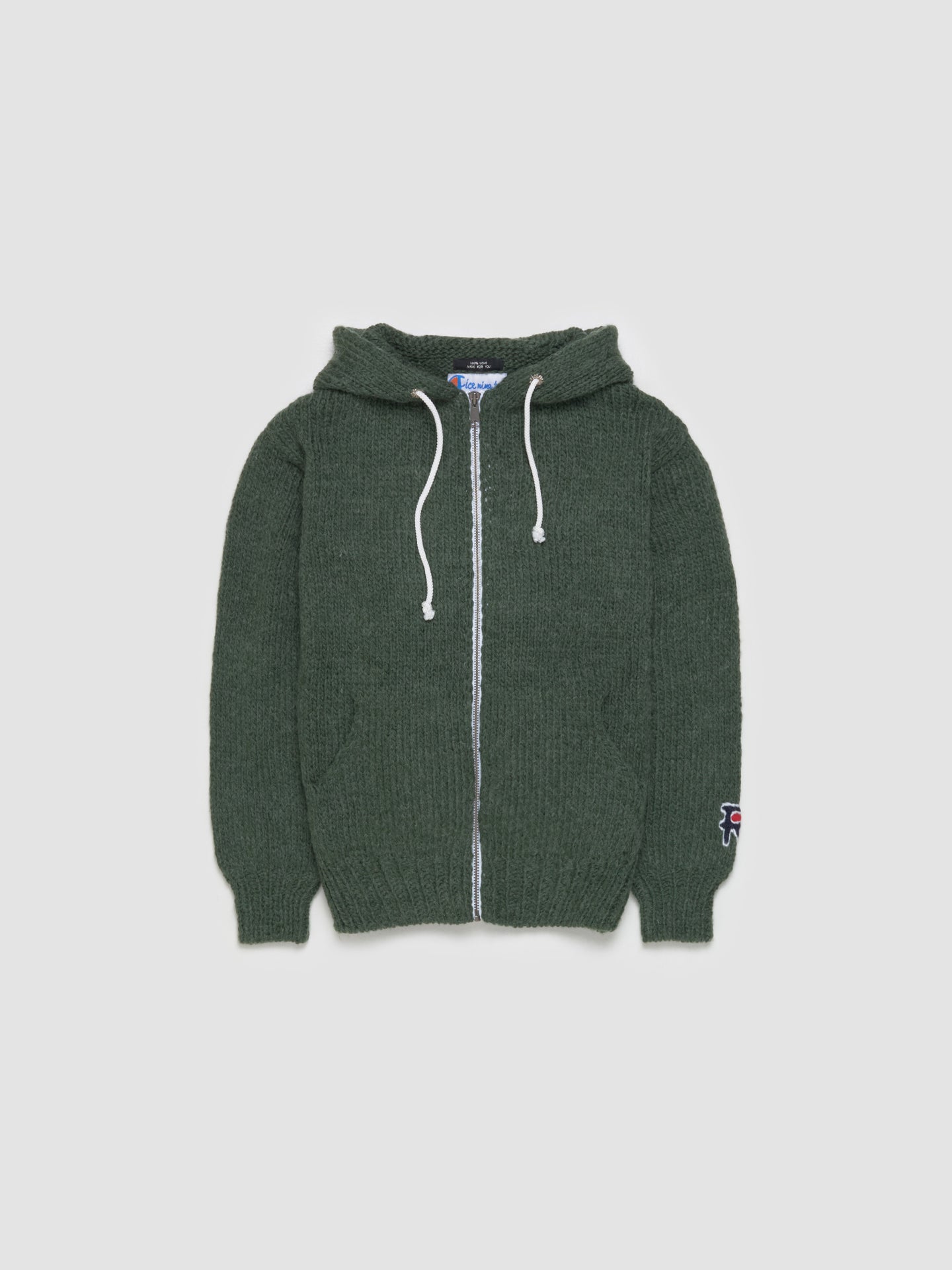 Hand Knitted Zip-Up Hoodie in Forest Green