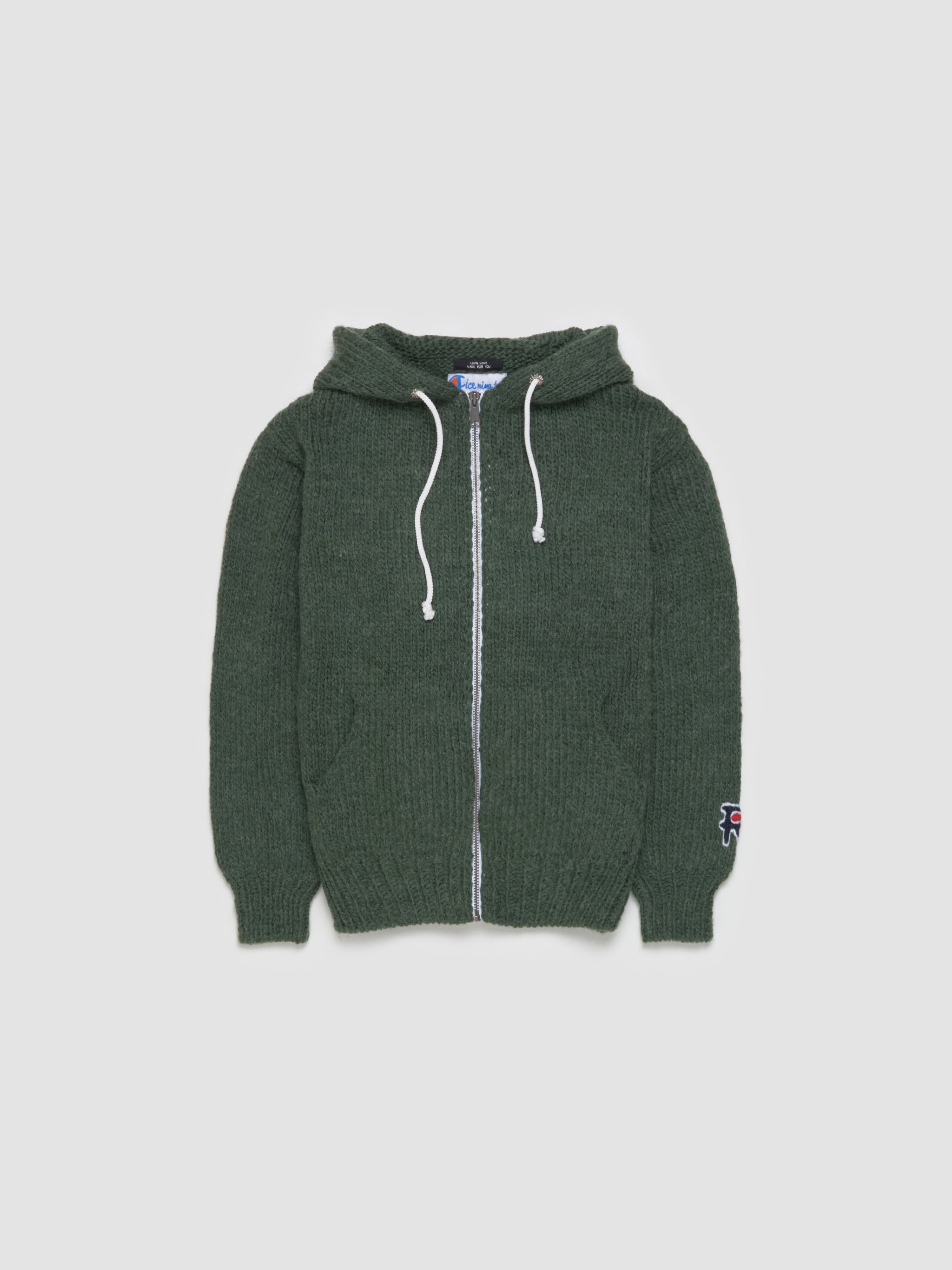 Hand Knitted Zip-Up Hoodie in Forest Green