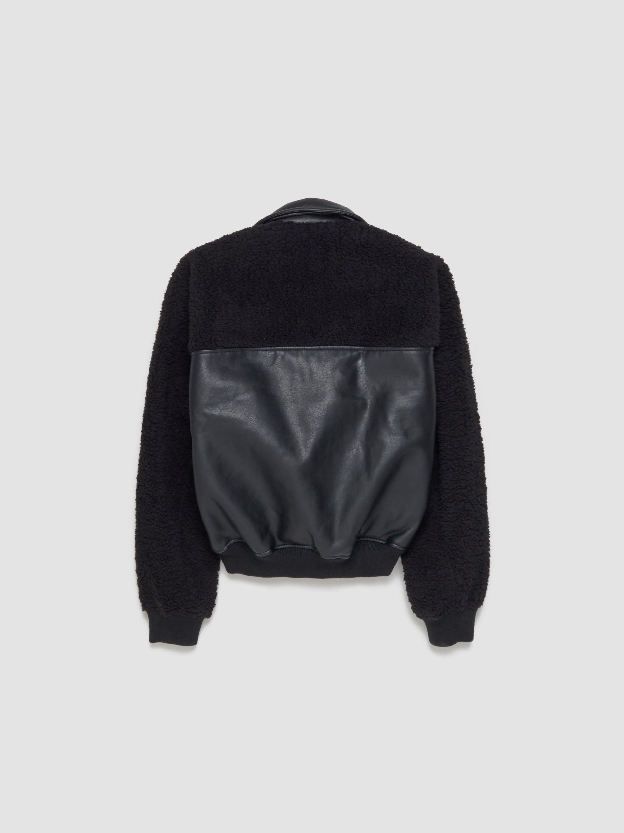 Faux Shearling Leather Bomber Jacket in Black