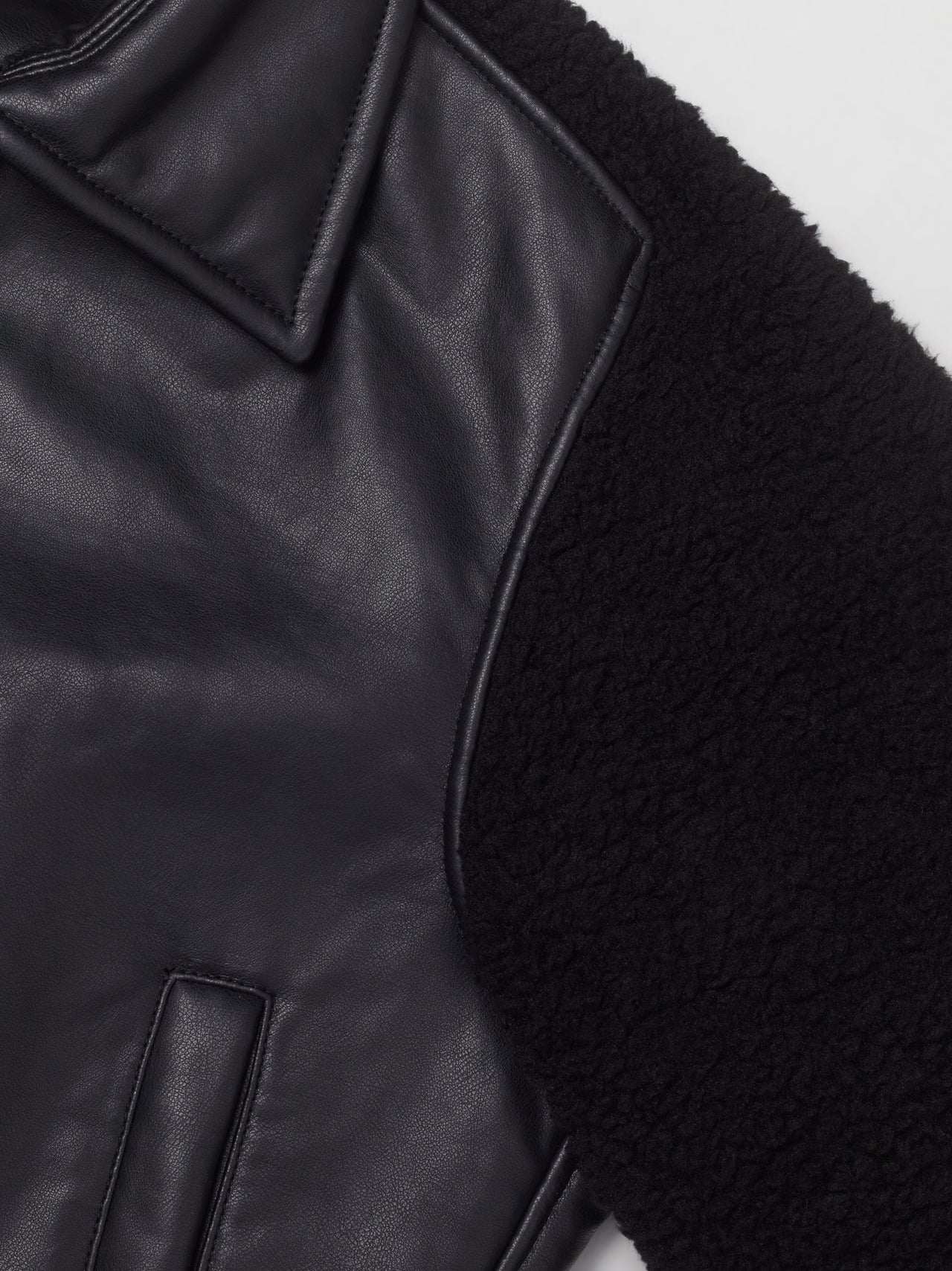 Faux Shearling Leather Bomber Jacket in Black