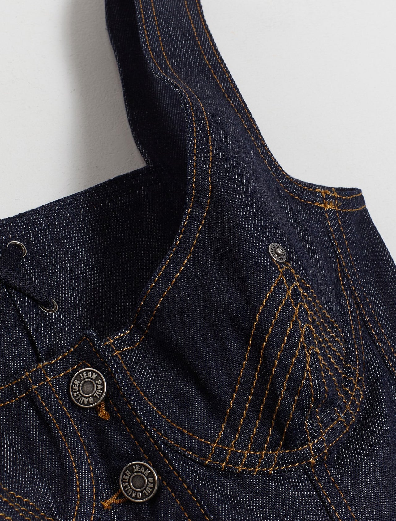 Denim Corset with Stitching Detail in Indigo