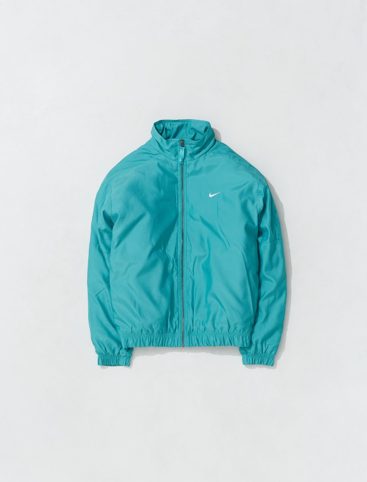 NRG Solo Swoosh Satin Bomber Jacket in Washed Teal