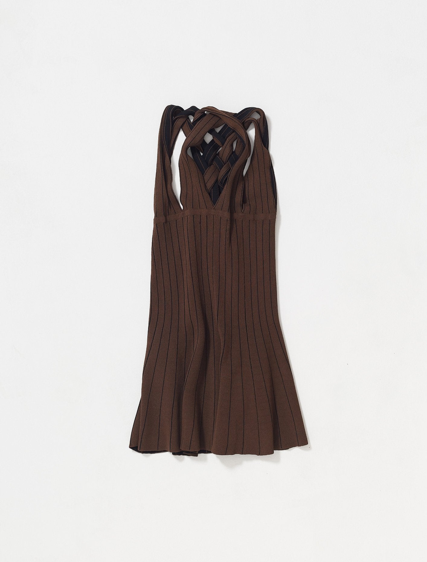 Braided Neck Knit Dress in Brown