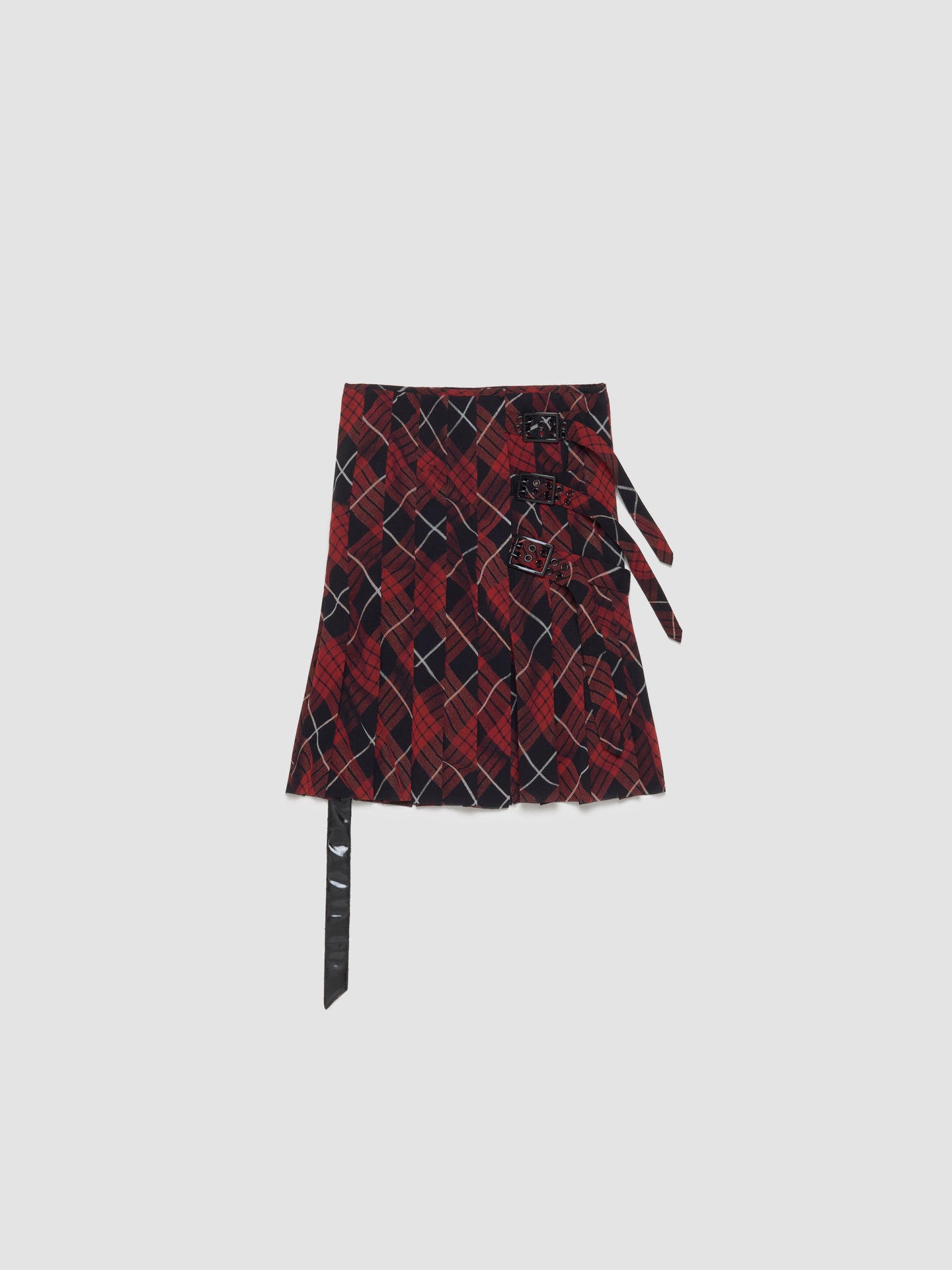 Distorted Tartan Pleated Mesh Skirt in Red