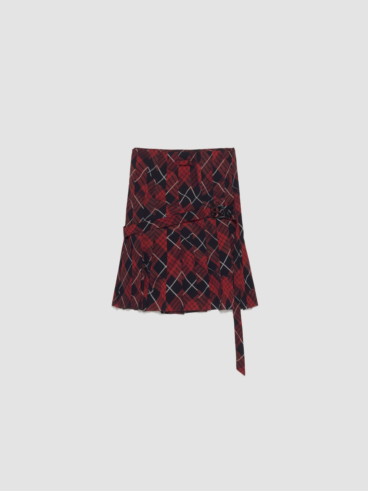 Distorted Tartan Pleated Mesh Skirt in Red