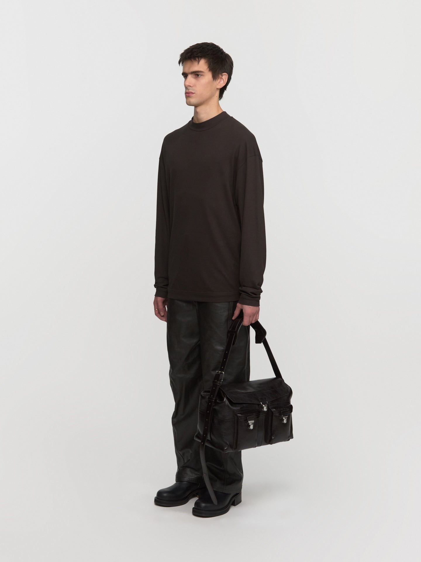 Mock Neck Long Sleeve T-Shirt in Dark Espresso