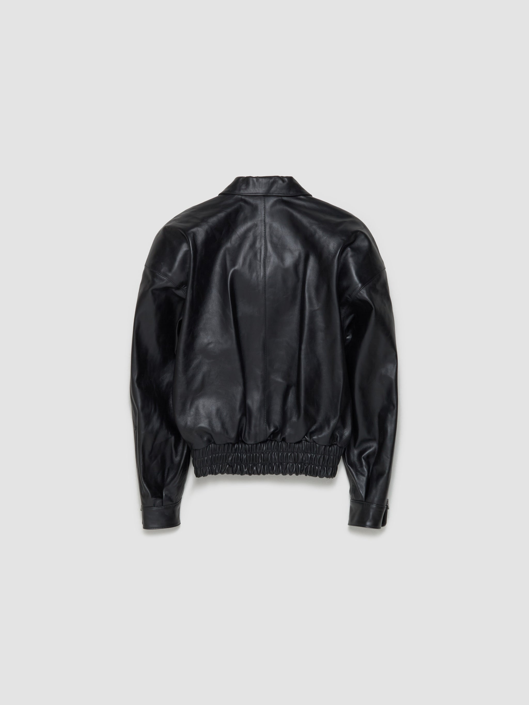 Lora Leather Bomber Jacket in Black