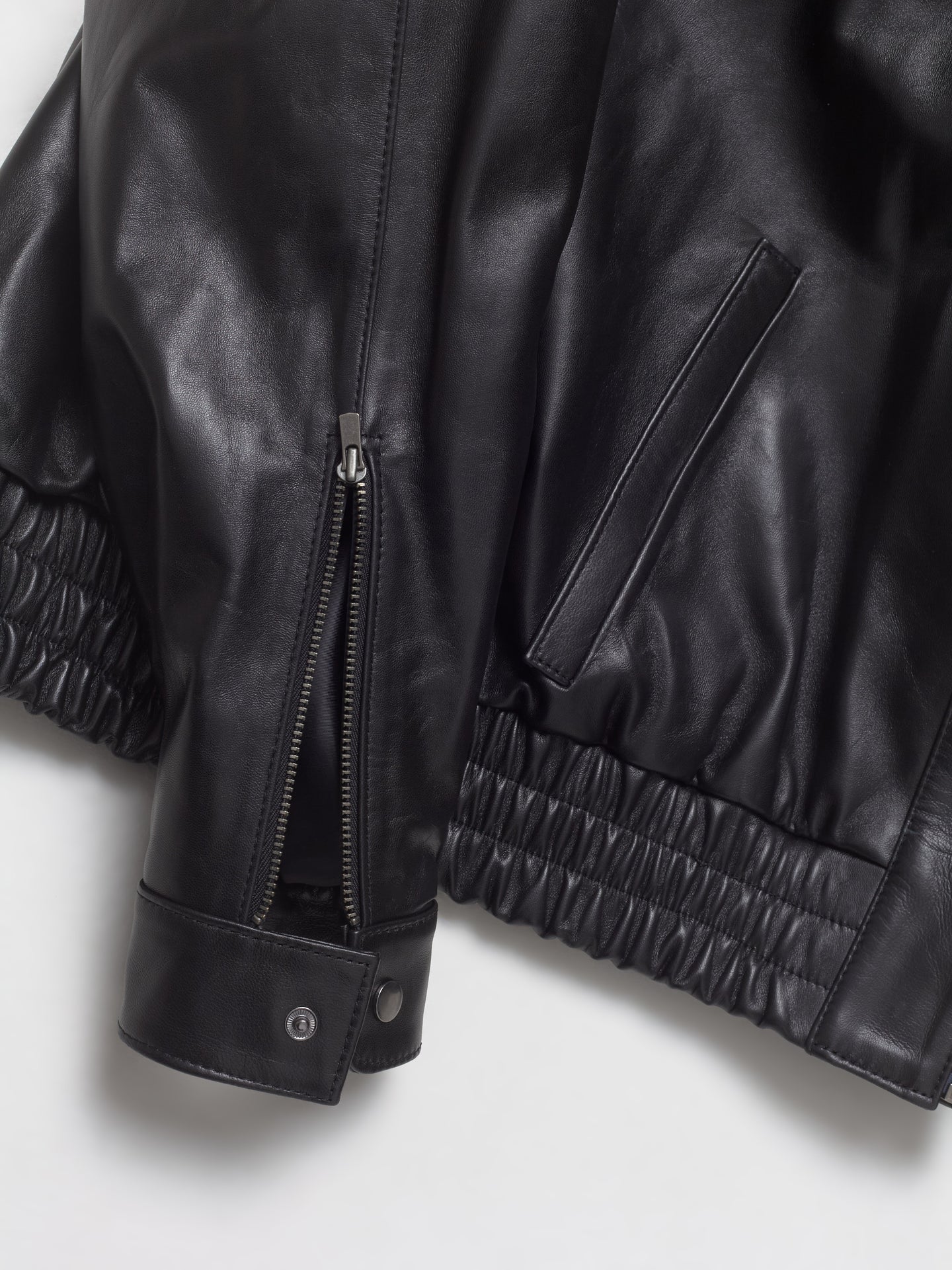 Lora Leather Bomber Jacket in Black