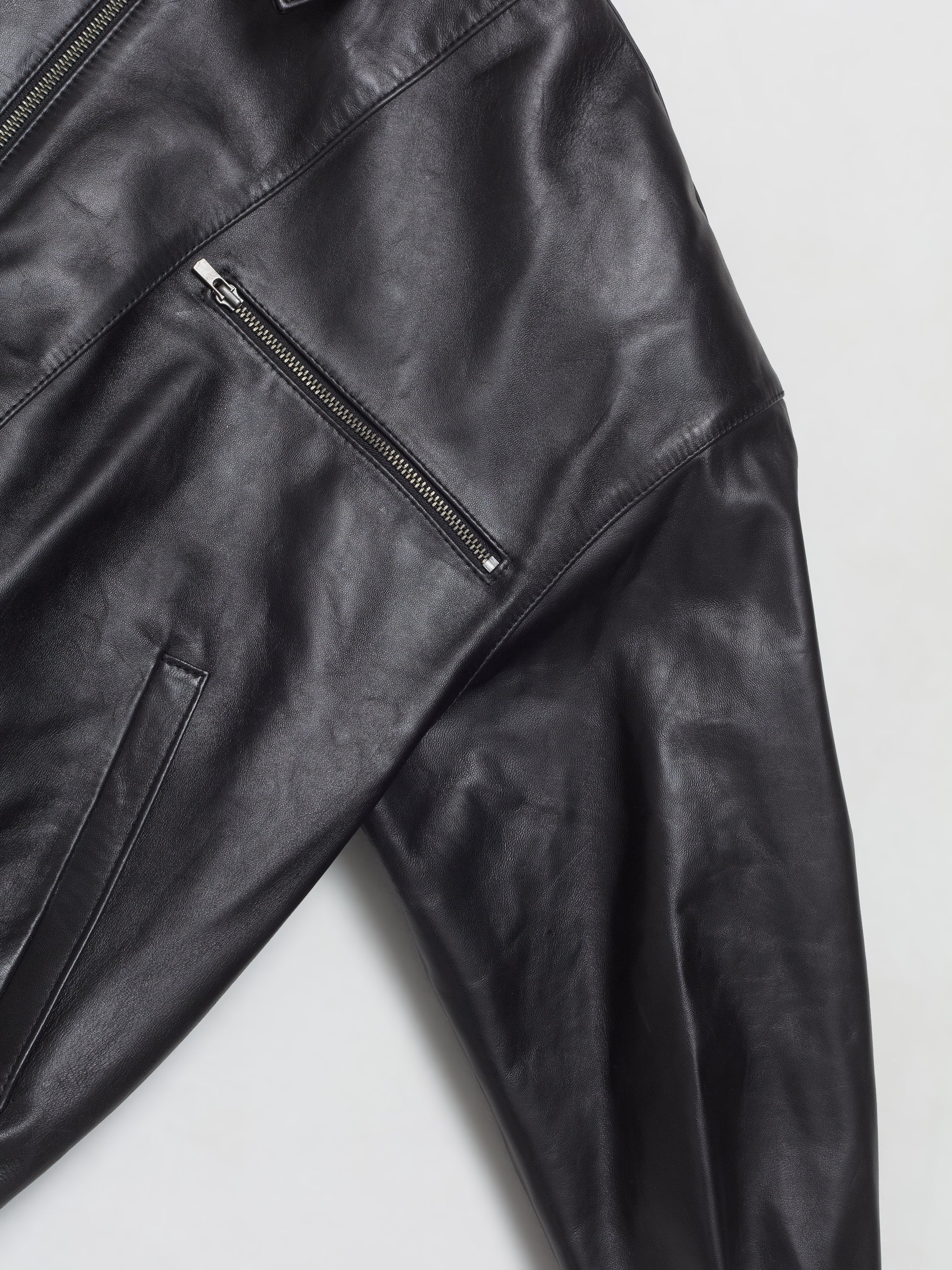 Lora Leather Bomber Jacket in Black