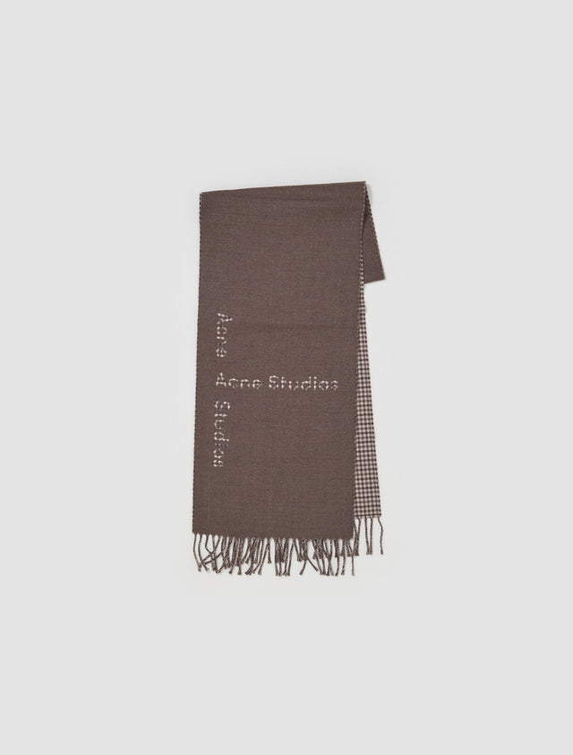 Logo Check Wool Scarf in Taupe Grey
