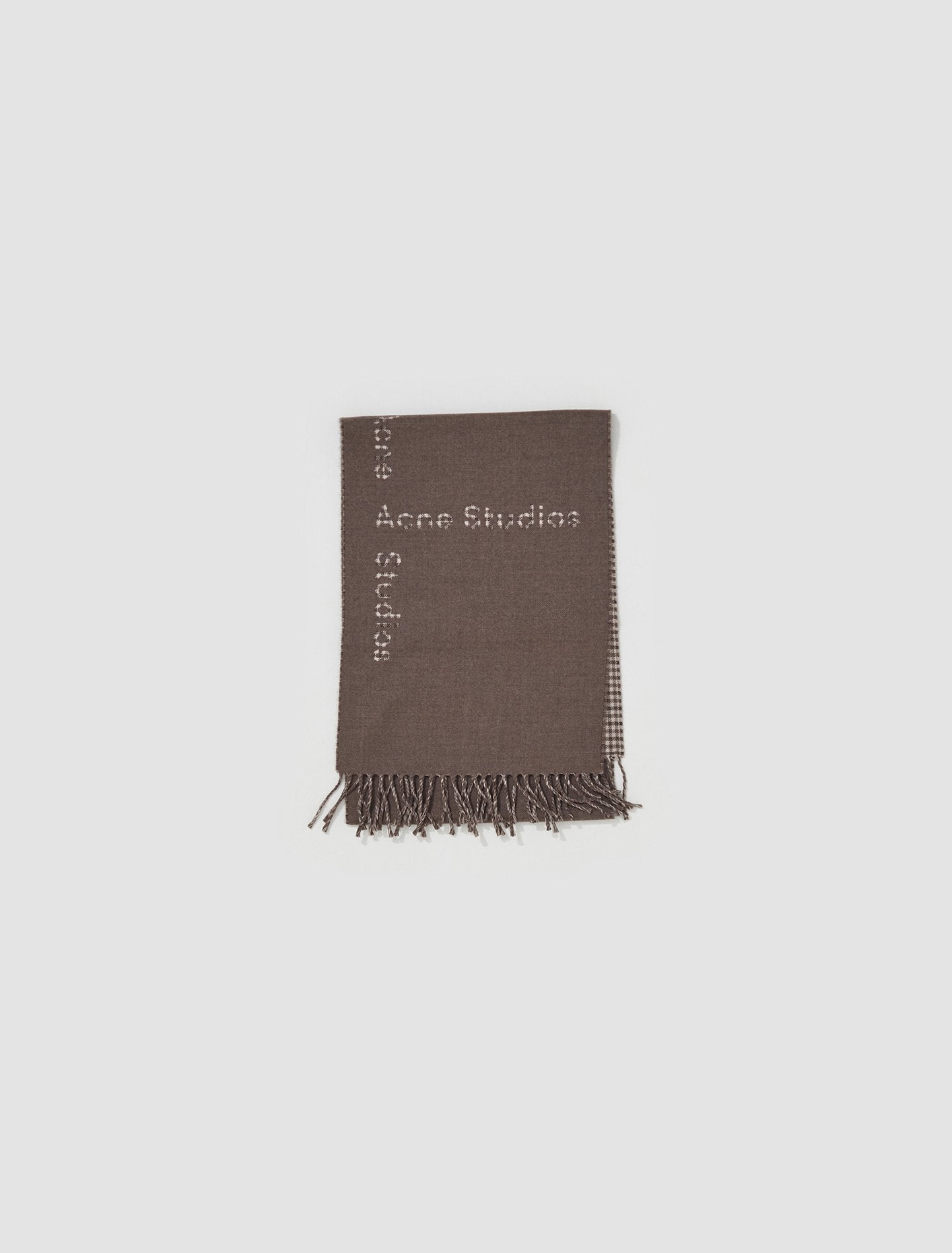 Logo Check Wool Scarf in Taupe Grey