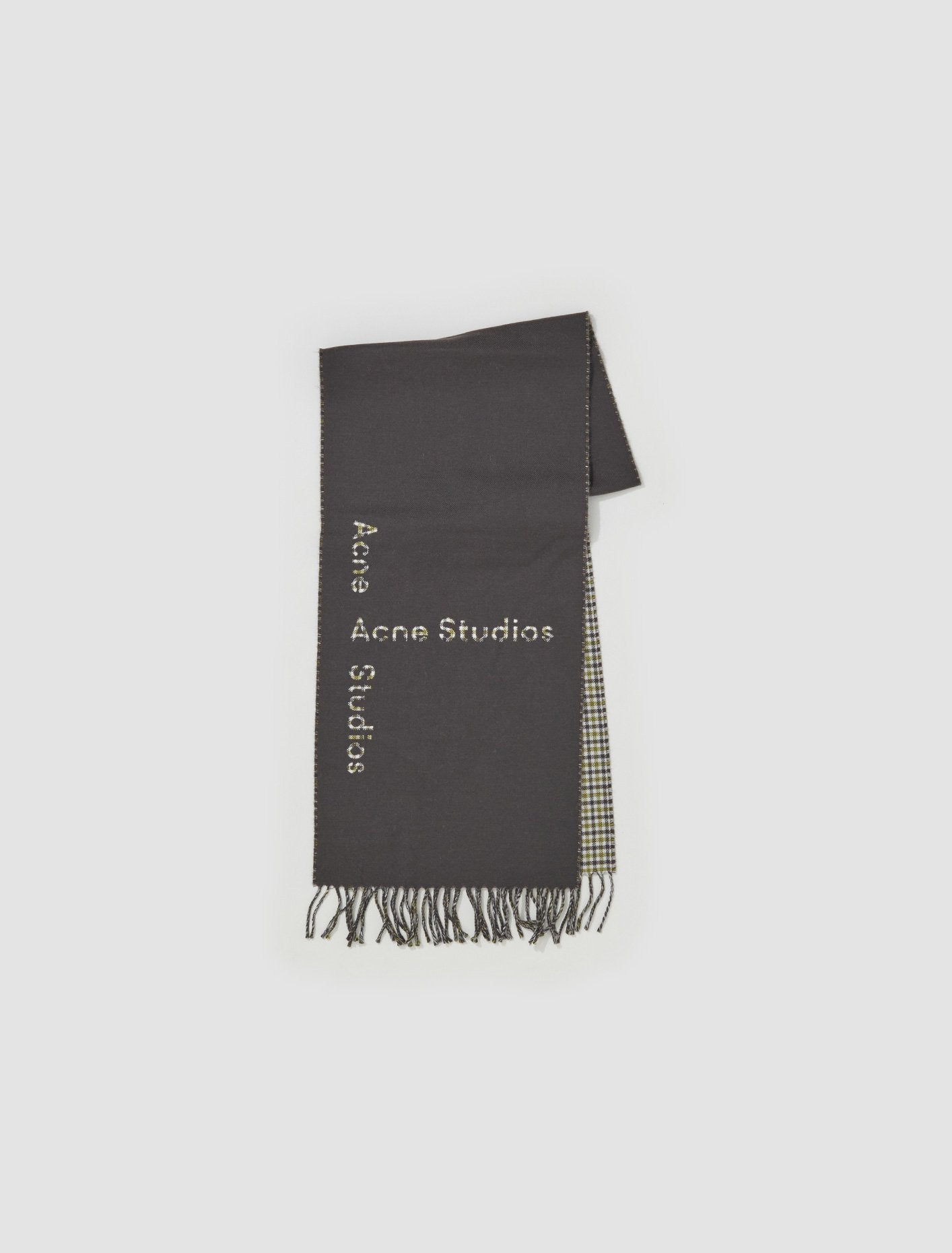 Logo Check Wool Scarf in Charcoal Grey