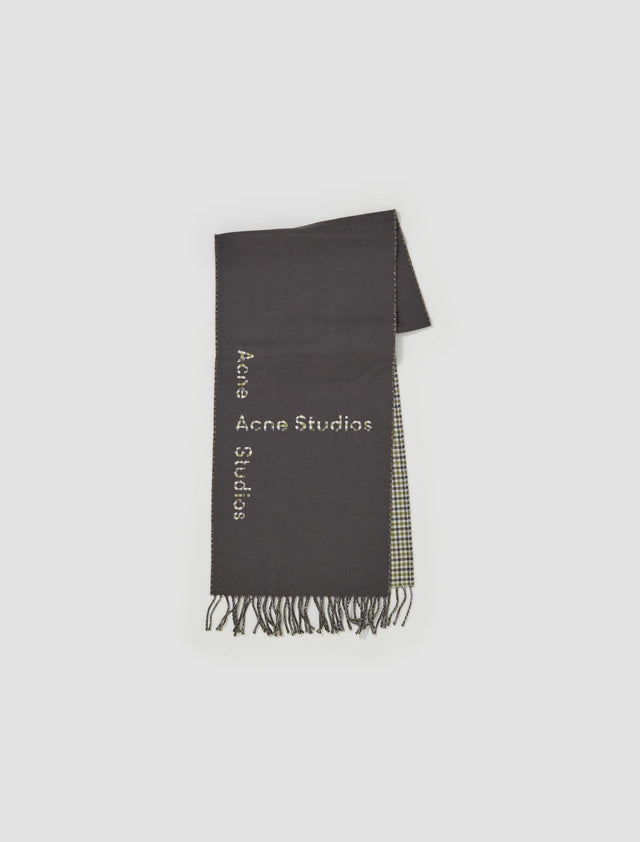 Logo Check Wool Scarf in Charcoal Grey