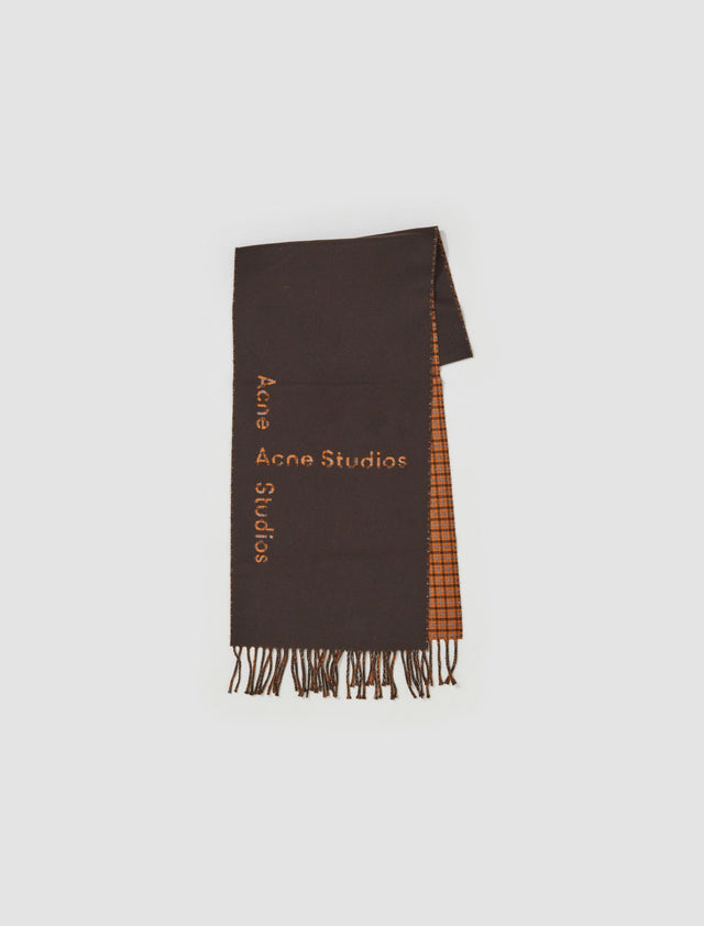 Logo Check Wool Scarf in Chocolate Brown