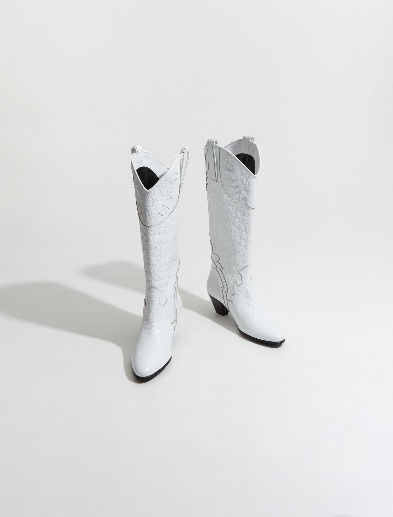 Melvin Croco Lizard Leather Boots in Optic White