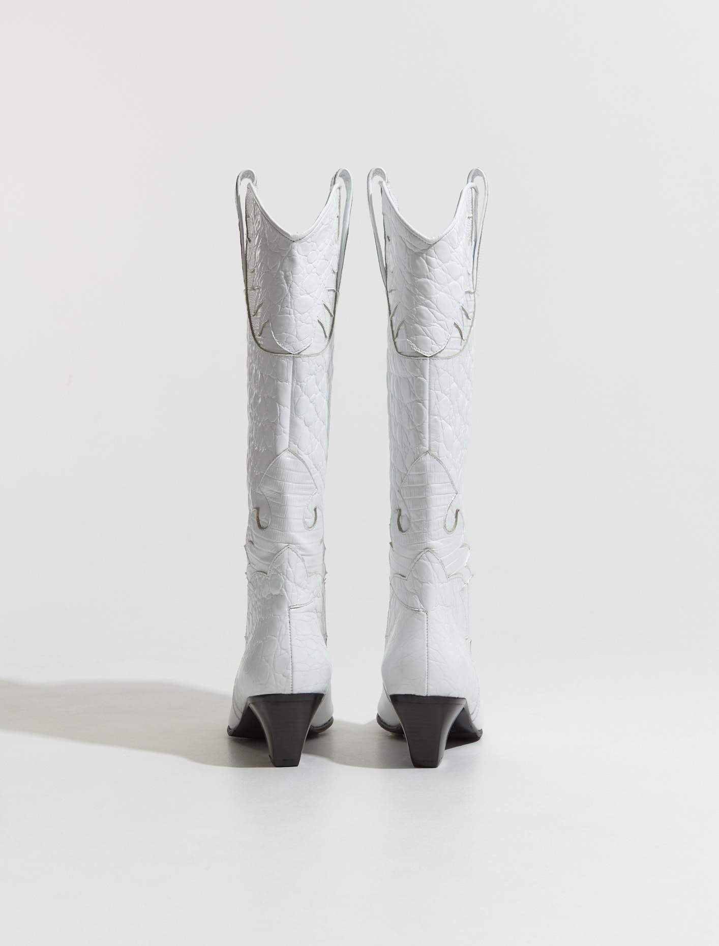 Melvin Croco Lizard Leather Boots in Optic White