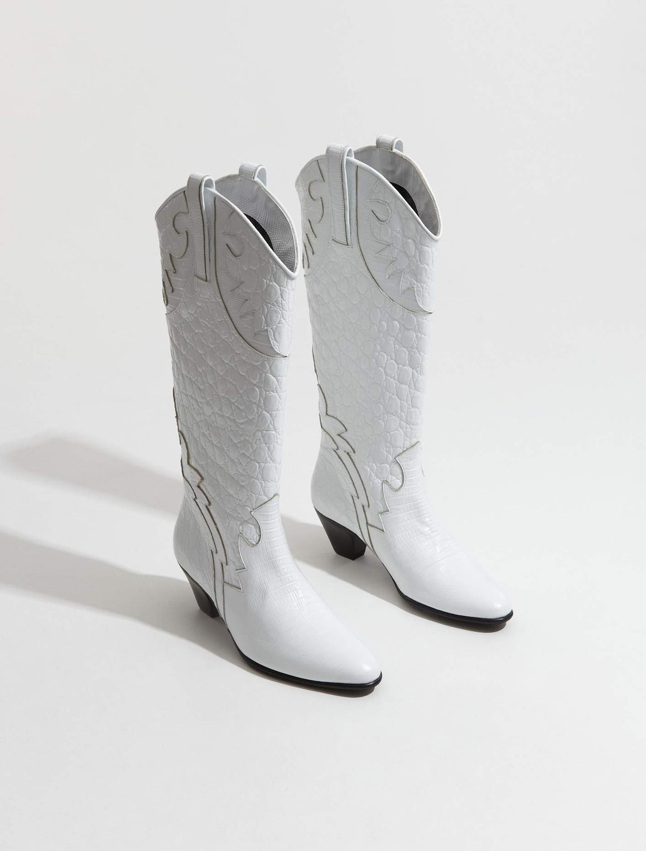 Melvin Croco Lizard Leather Boots in Optic White