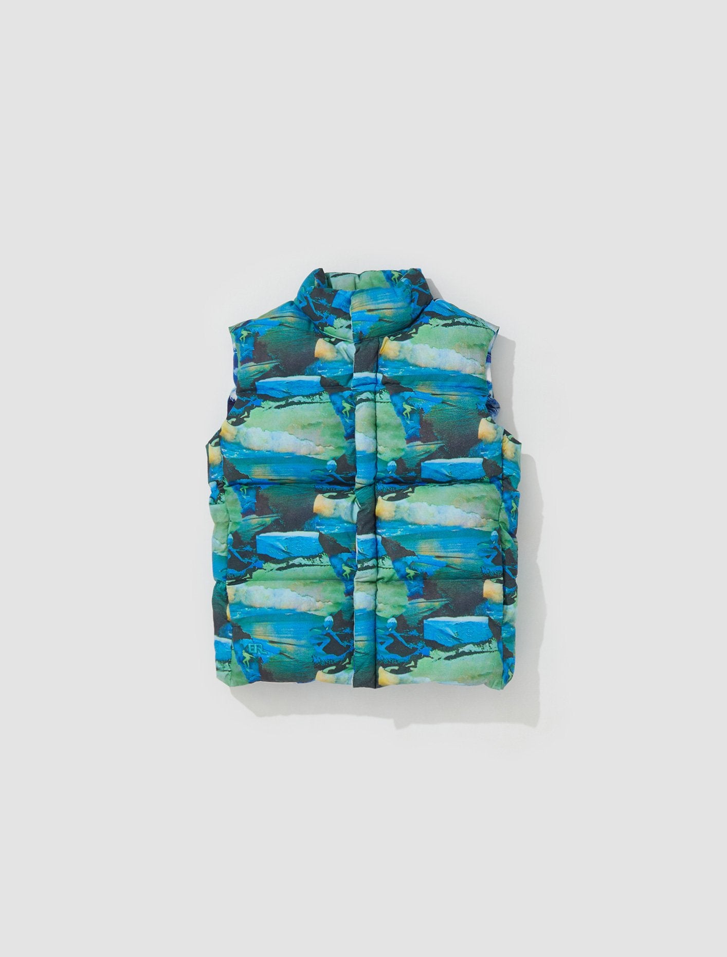 Printed Quilted Puffer Vest in Green Sunset