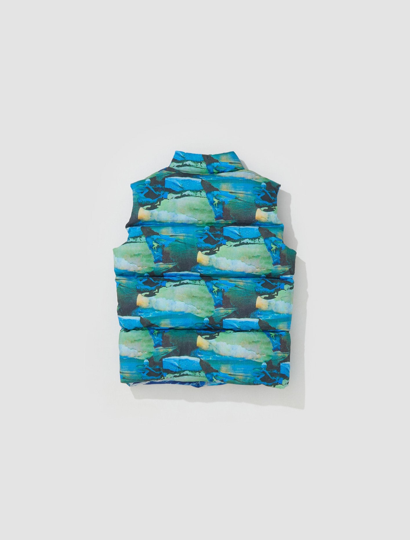 Printed Quilted Puffer Vest in Green Sunset