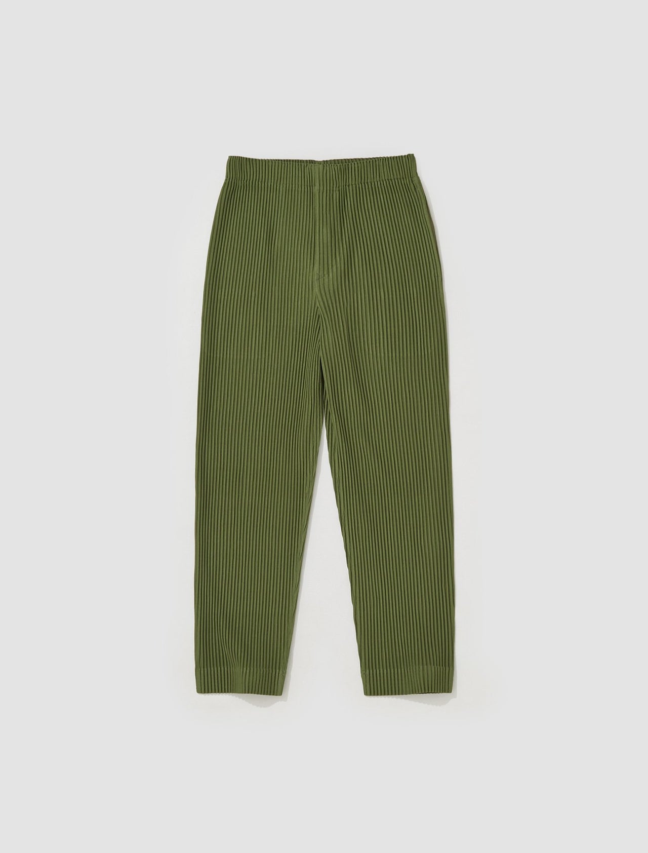 Pleated Slim Fit Trousers in Olive Green