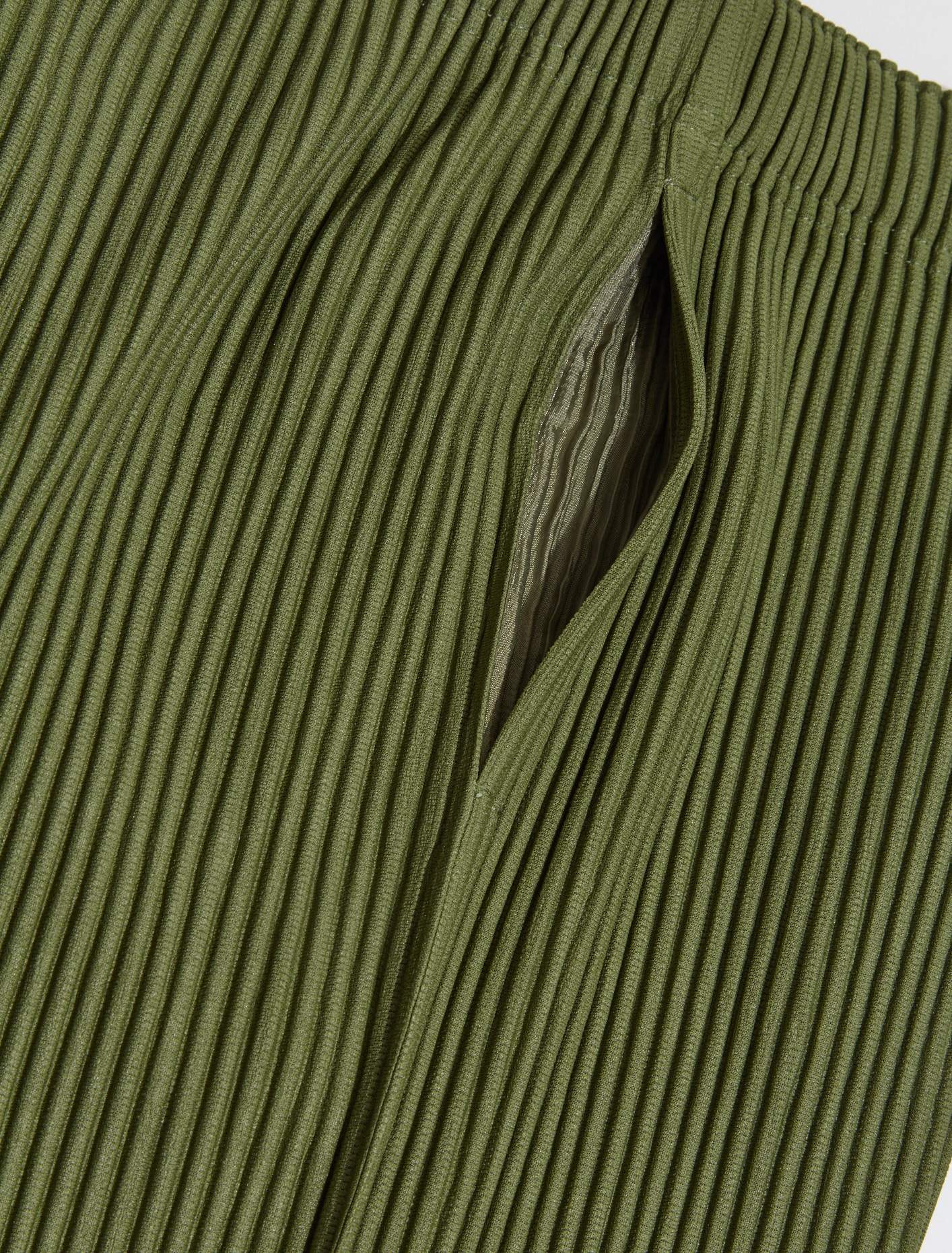 Pleated Slim Fit Trousers in Olive Green