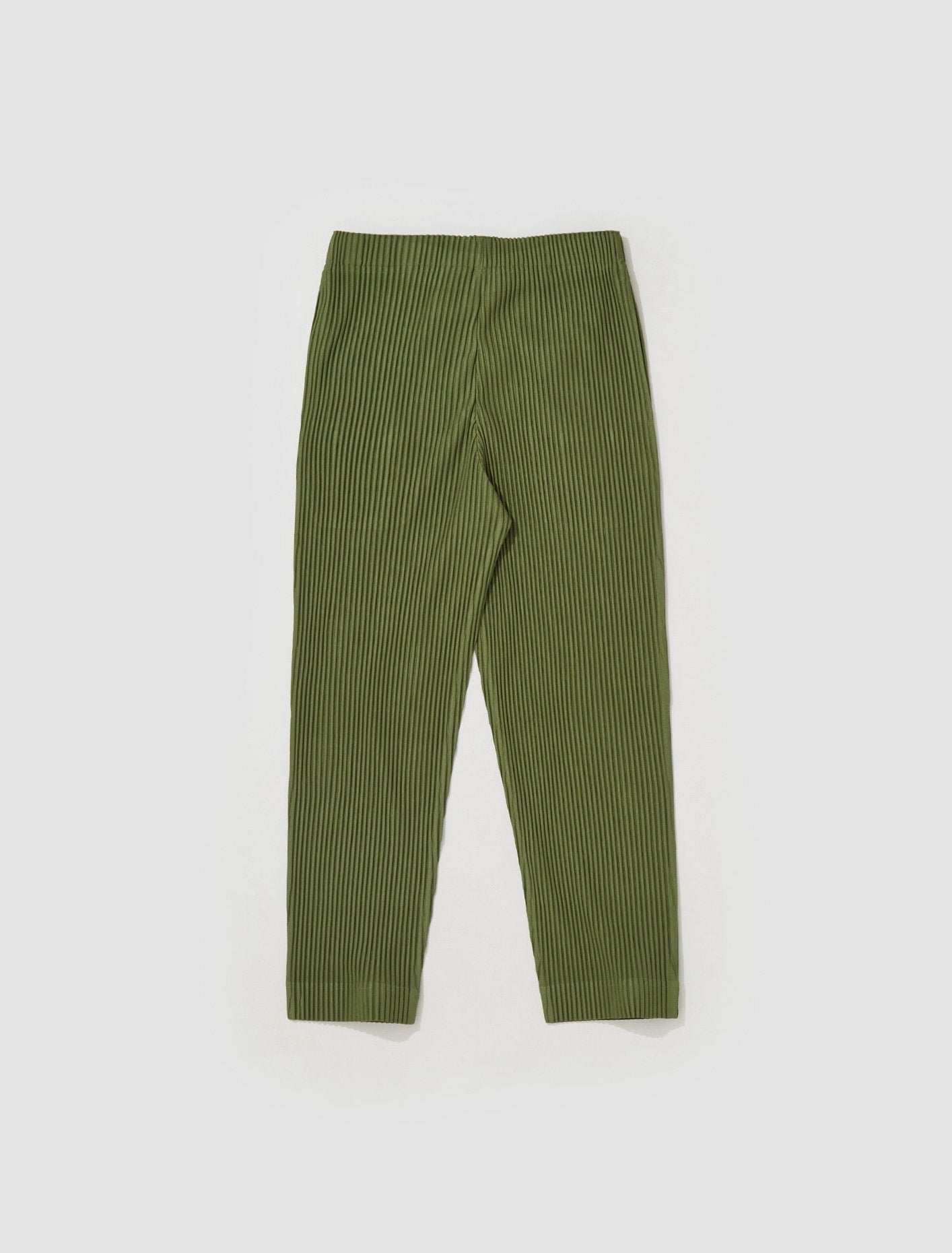 Pleated Slim Fit Trousers in Olive Green