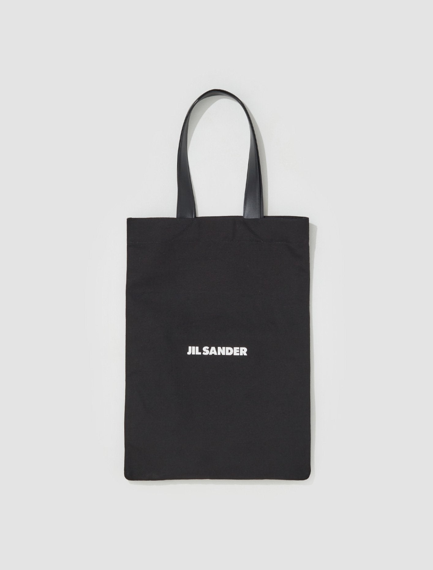 Canvas Tote Bag with Leather Strap in Black