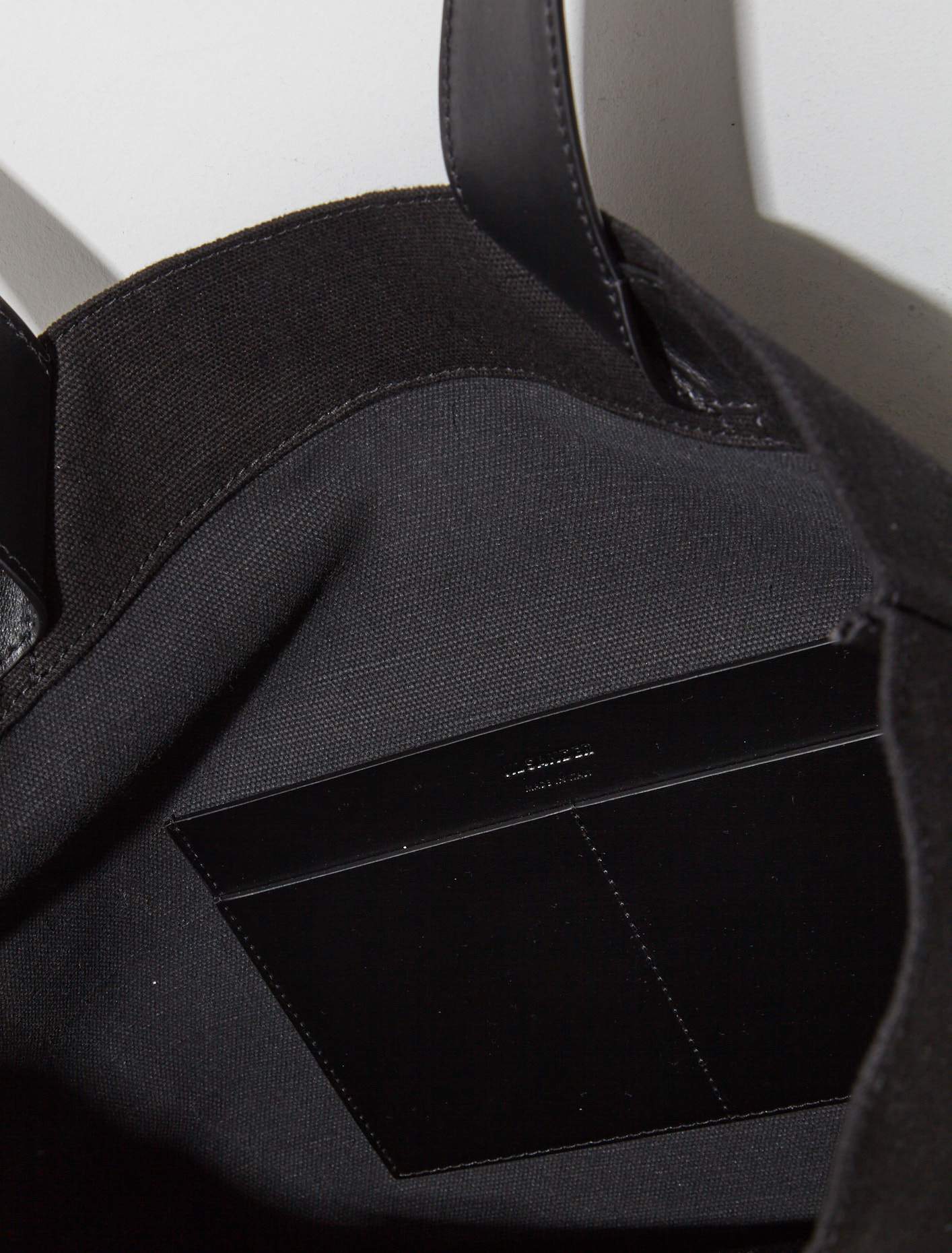 Canvas Tote Bag with Leather Strap in Black