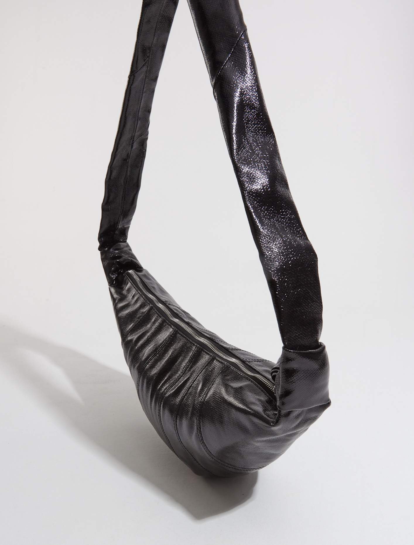 Medium Coated Cotton Croissant Bag in Black