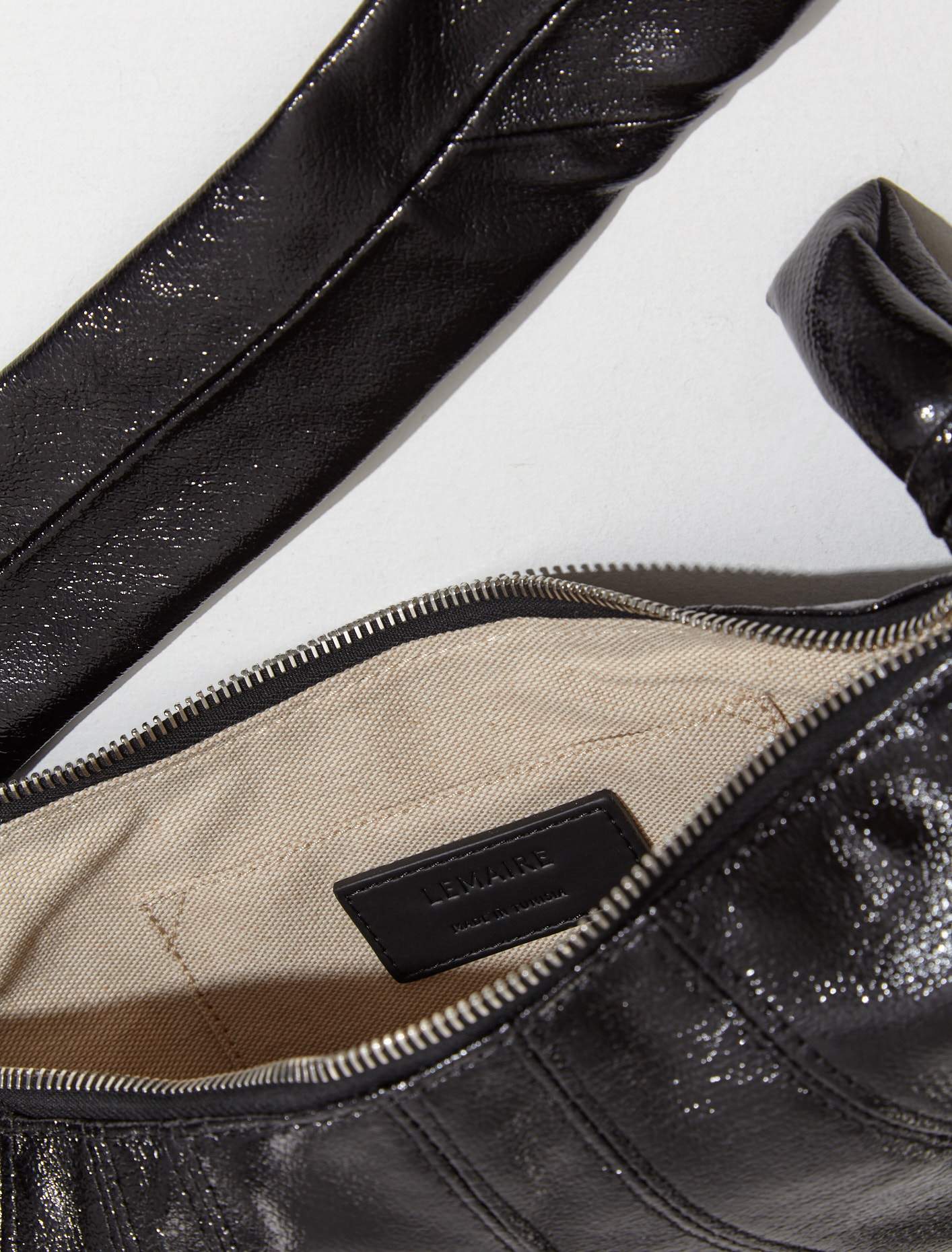 Small Coated Cotton Croissant Bag in Black