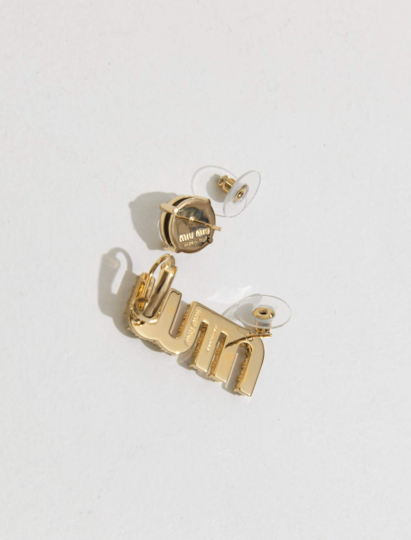 Miu Miu Logo Crystal Earrings in Gold