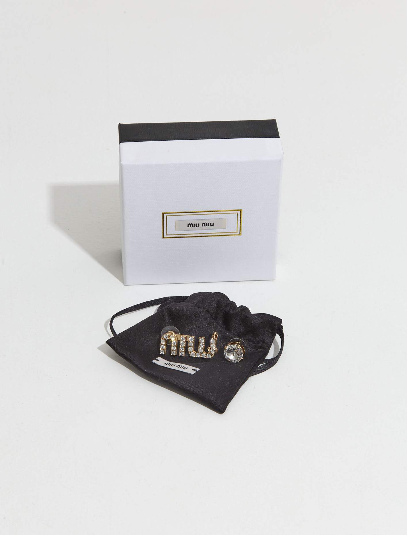 Miu Miu Logo Crystal Earrings in Gold