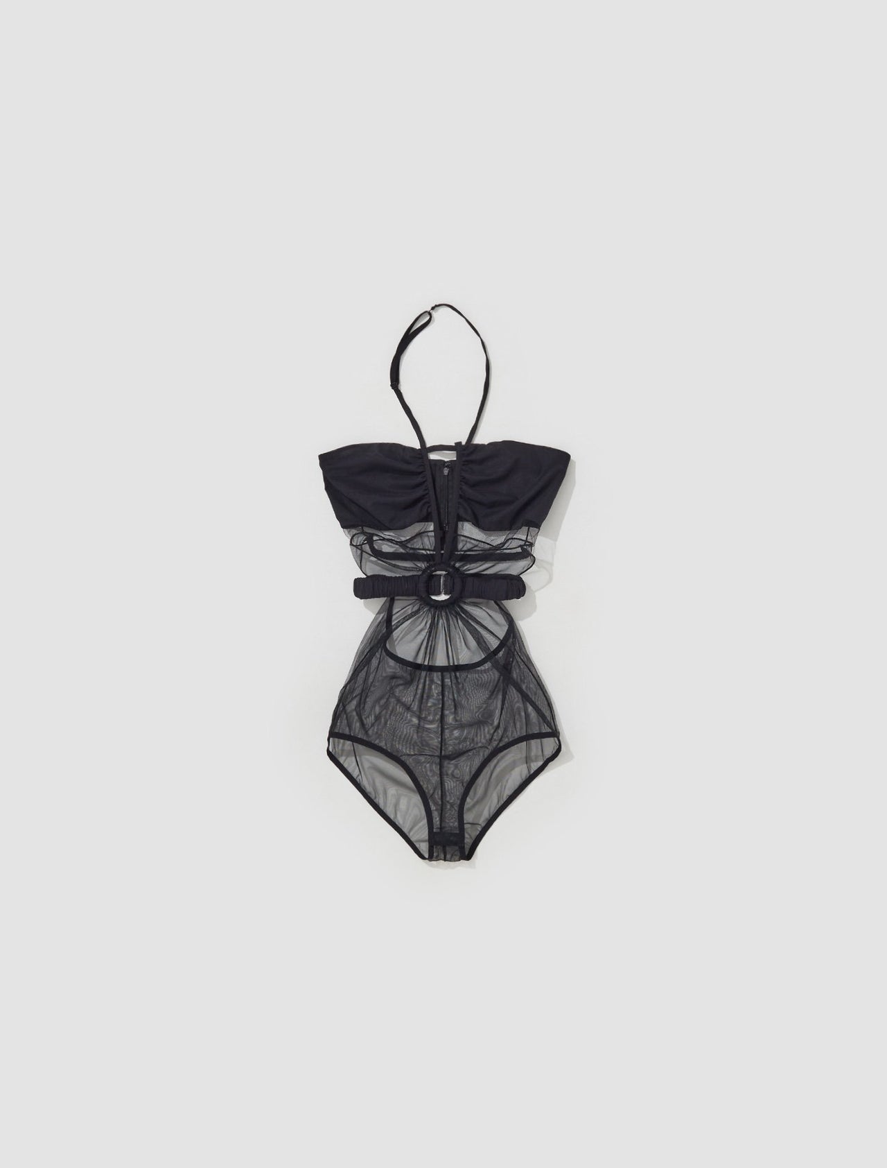 Gathered Bodysuit with Metal Ring in Black