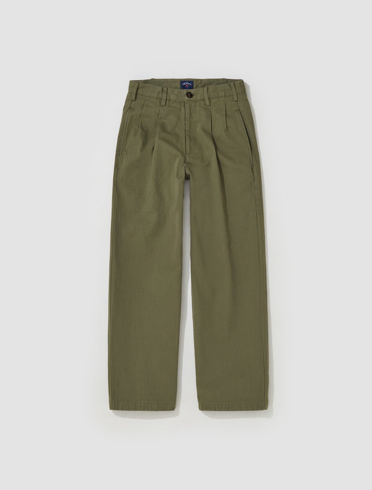 Classic Double-Pleat Herringbone Pant in Army Green