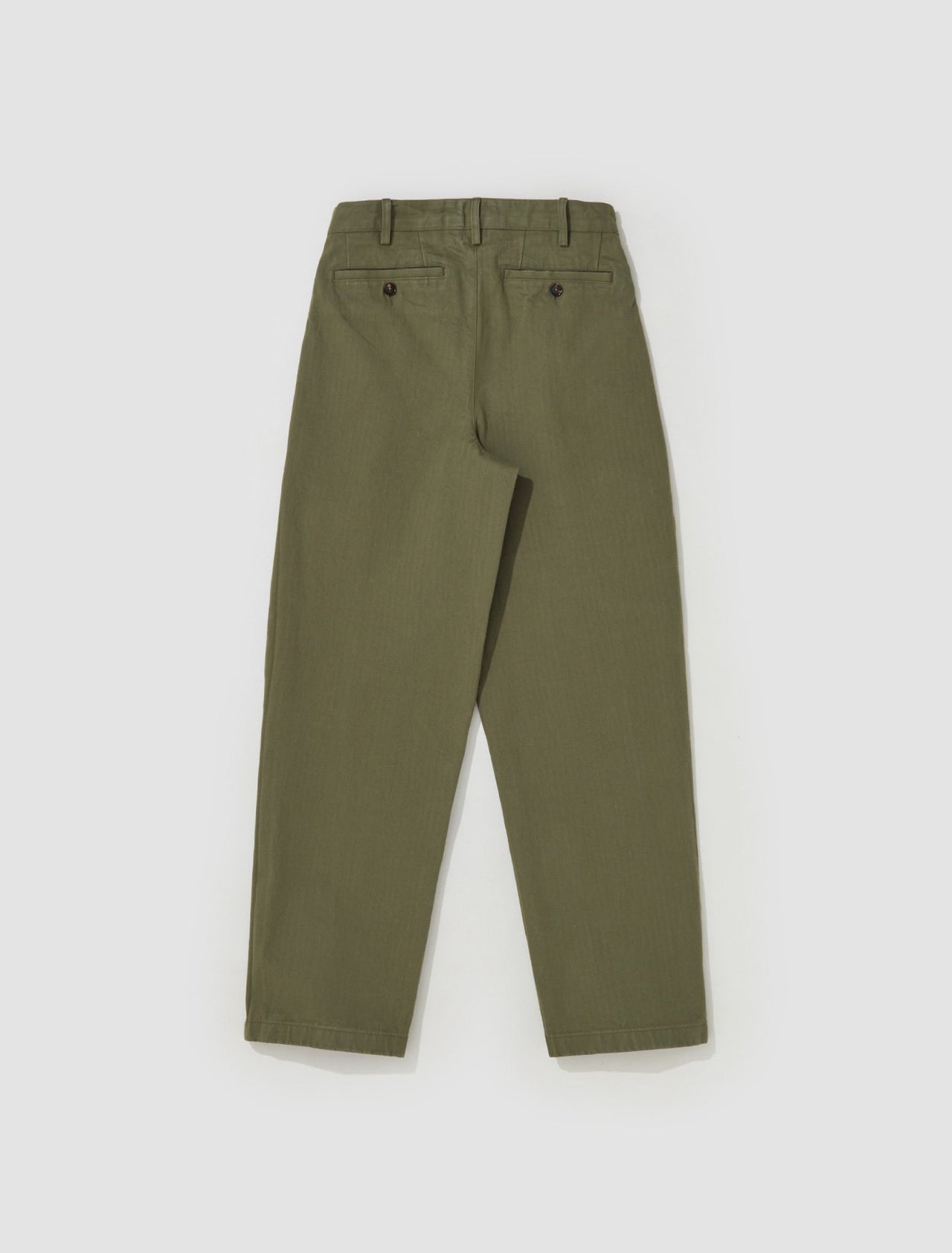 Classic Double-Pleat Herringbone Pant in Army Green