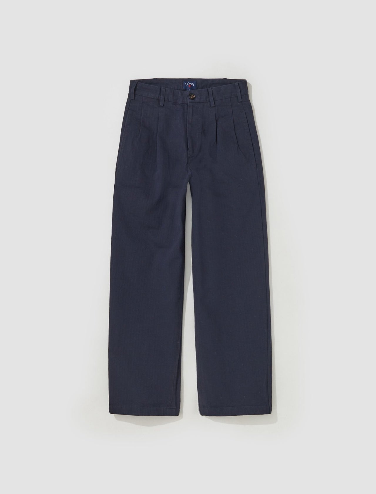 Classic Double-Pleat Herringbone Pant in Navy