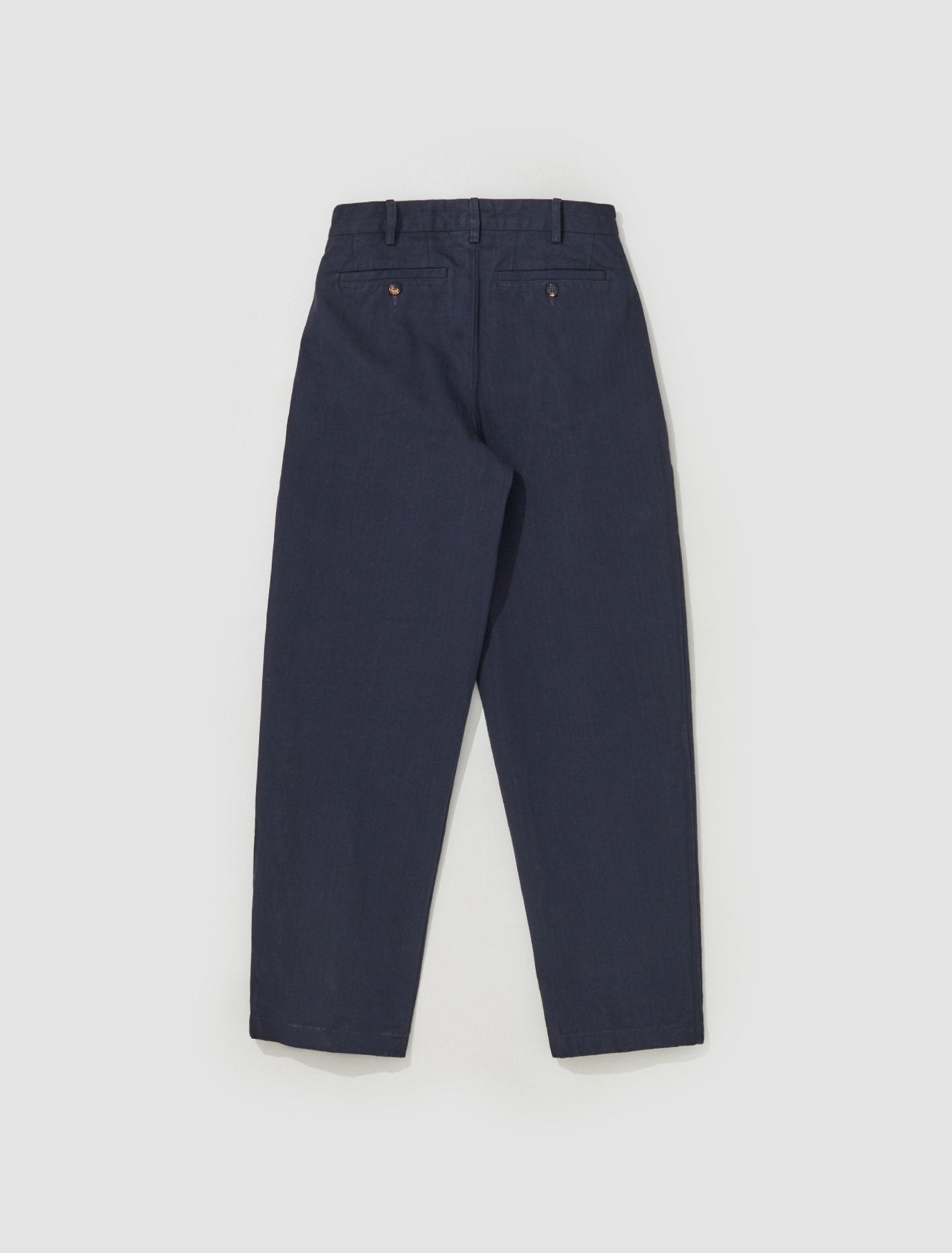 Classic Double-Pleat Herringbone Pant in Navy