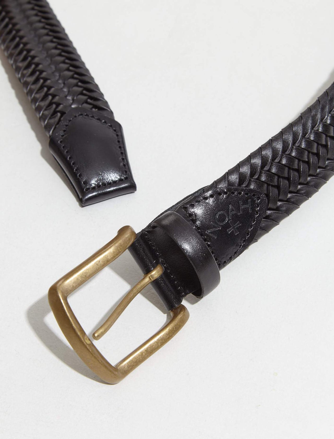 Braided Leather Belt in Black