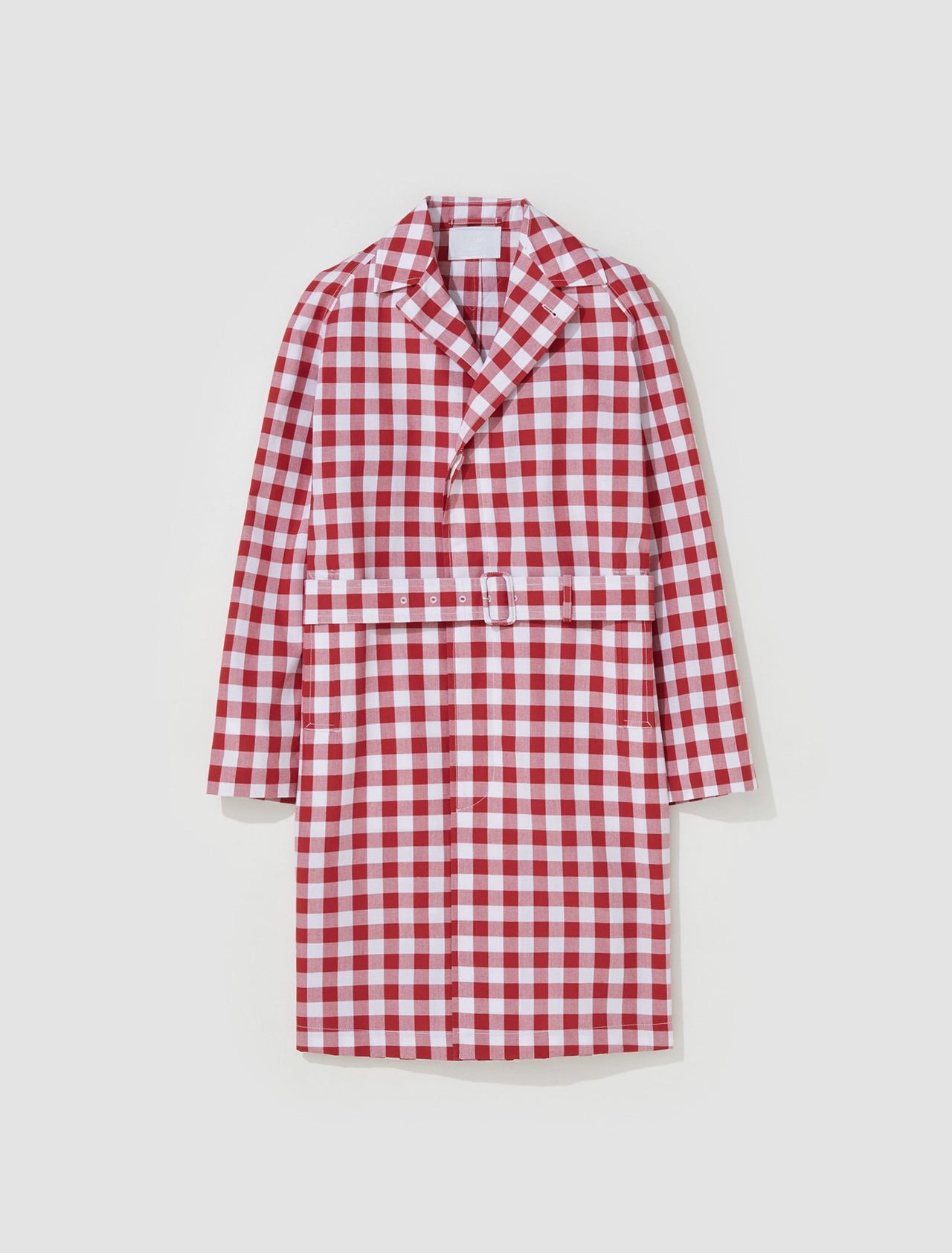 Checkered Cotton Coat in White and Red