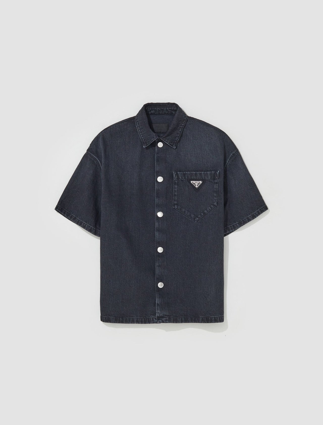 Denim Short-Sleeved Shirt in Black