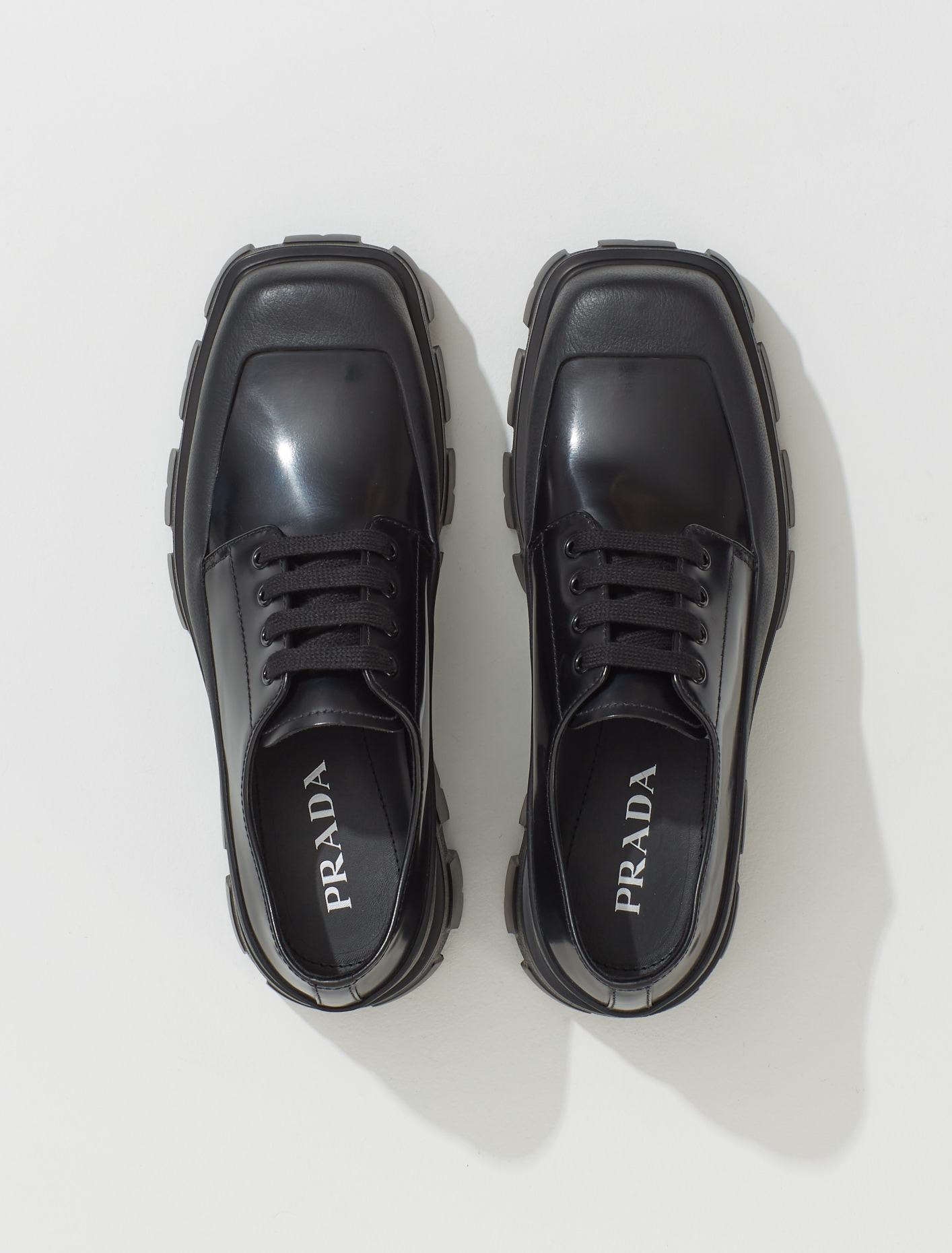 Prada Monolith Square-Toe Derby Shoes in Black