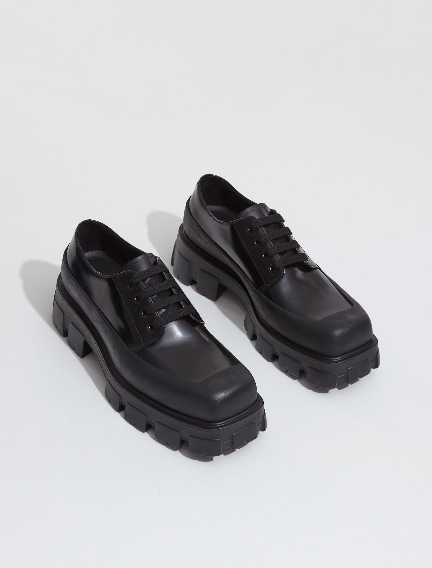 Prada Monolith Square-Toe Derby Shoes in Black