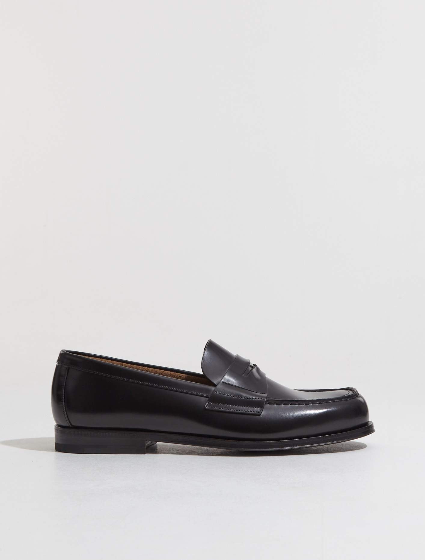 Brushed Leather Mini Logo Loafers in Black