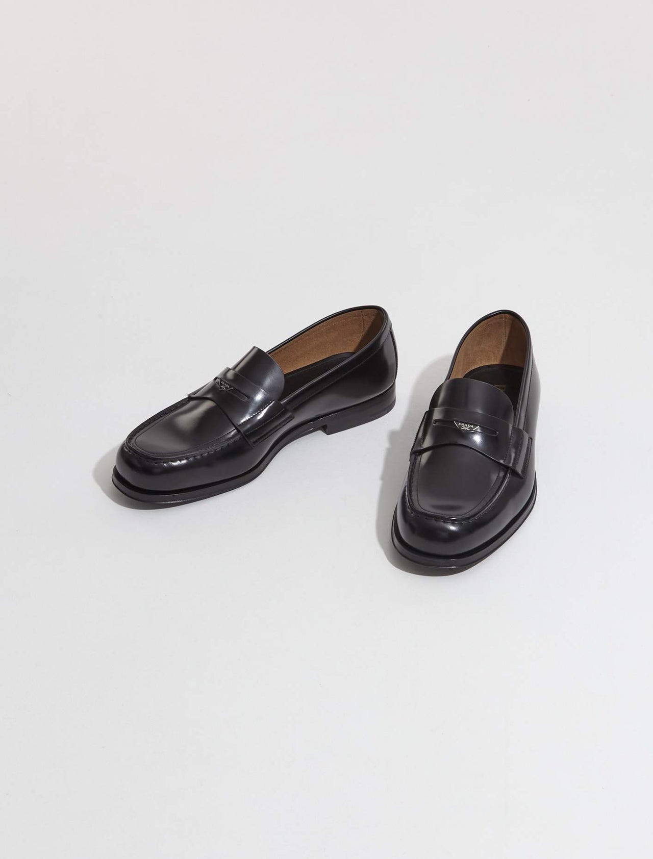 Brushed Leather Mini Logo Loafers in Black