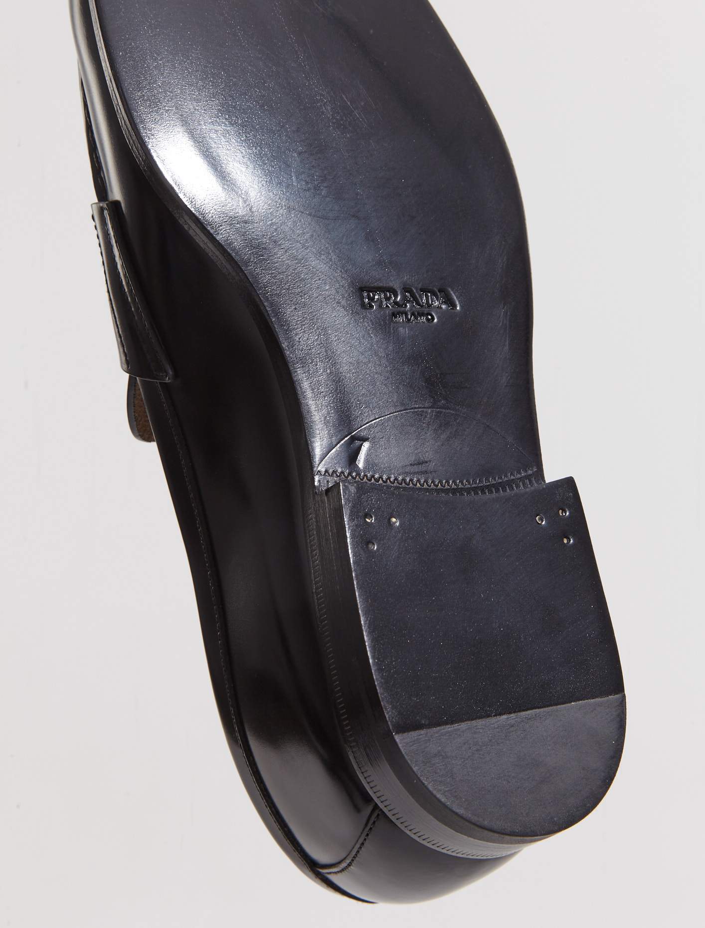 Brushed Leather Mini Logo Loafers in Black