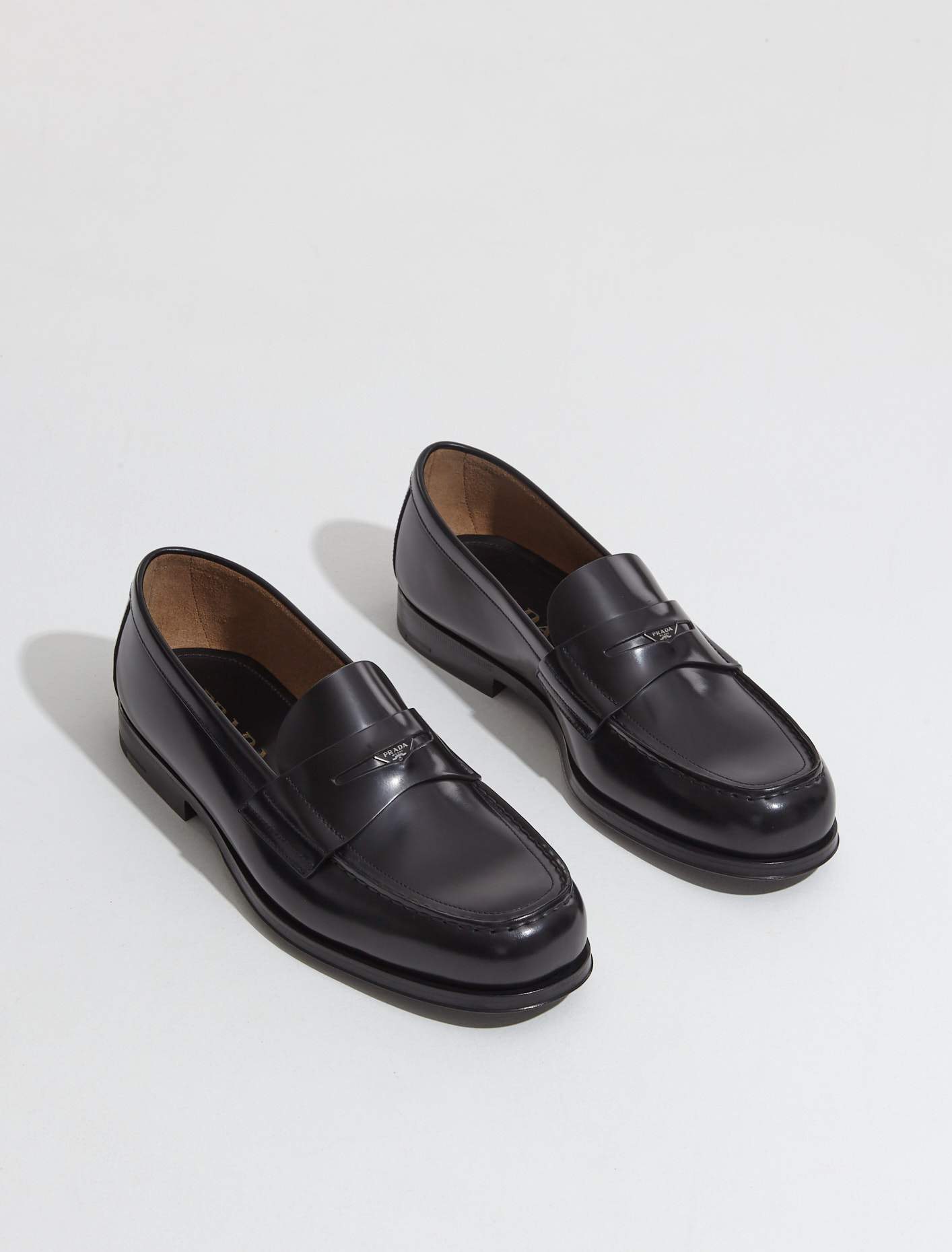 Brushed Leather Mini Logo Loafers in Black