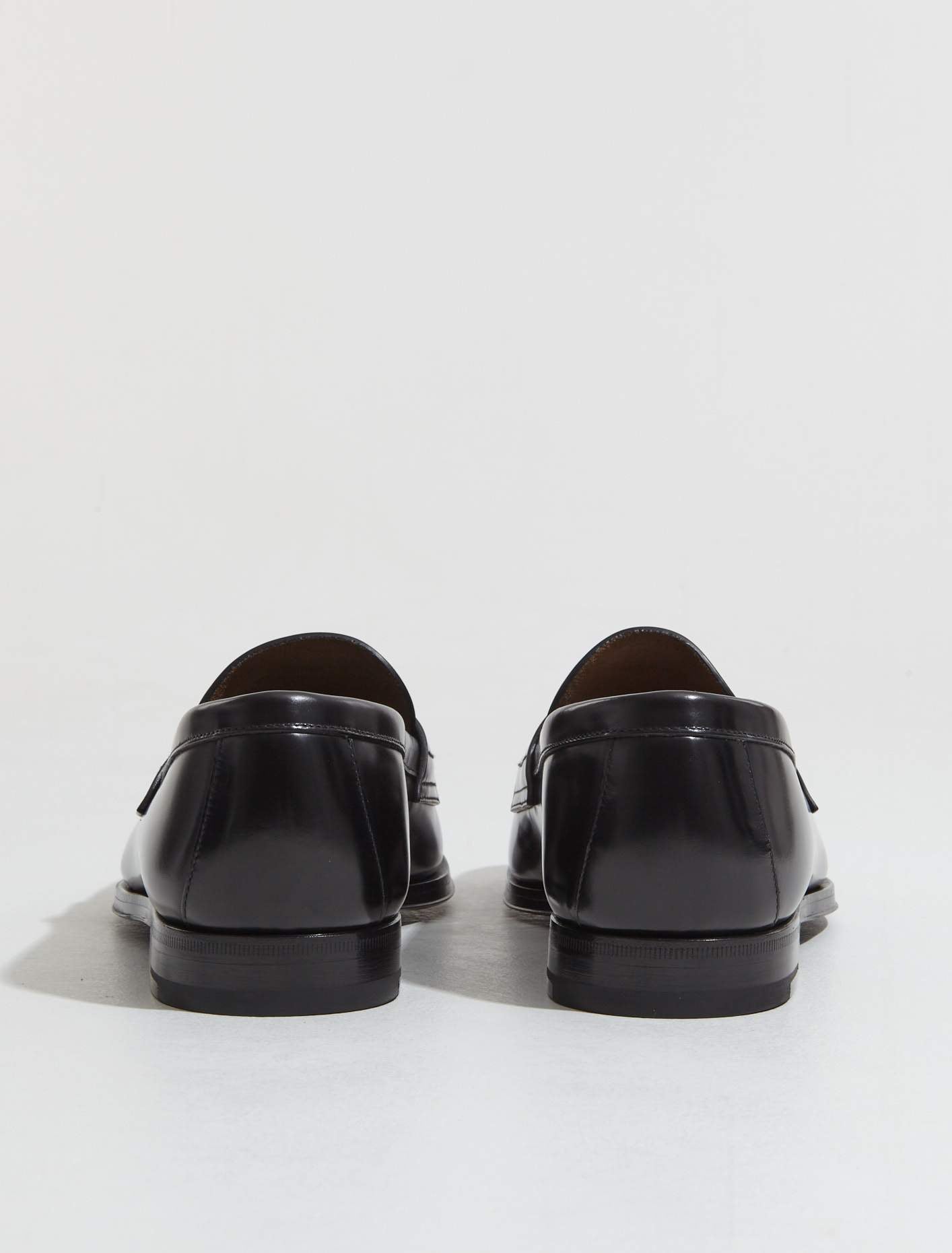 Brushed Leather Mini Logo Loafers in Black