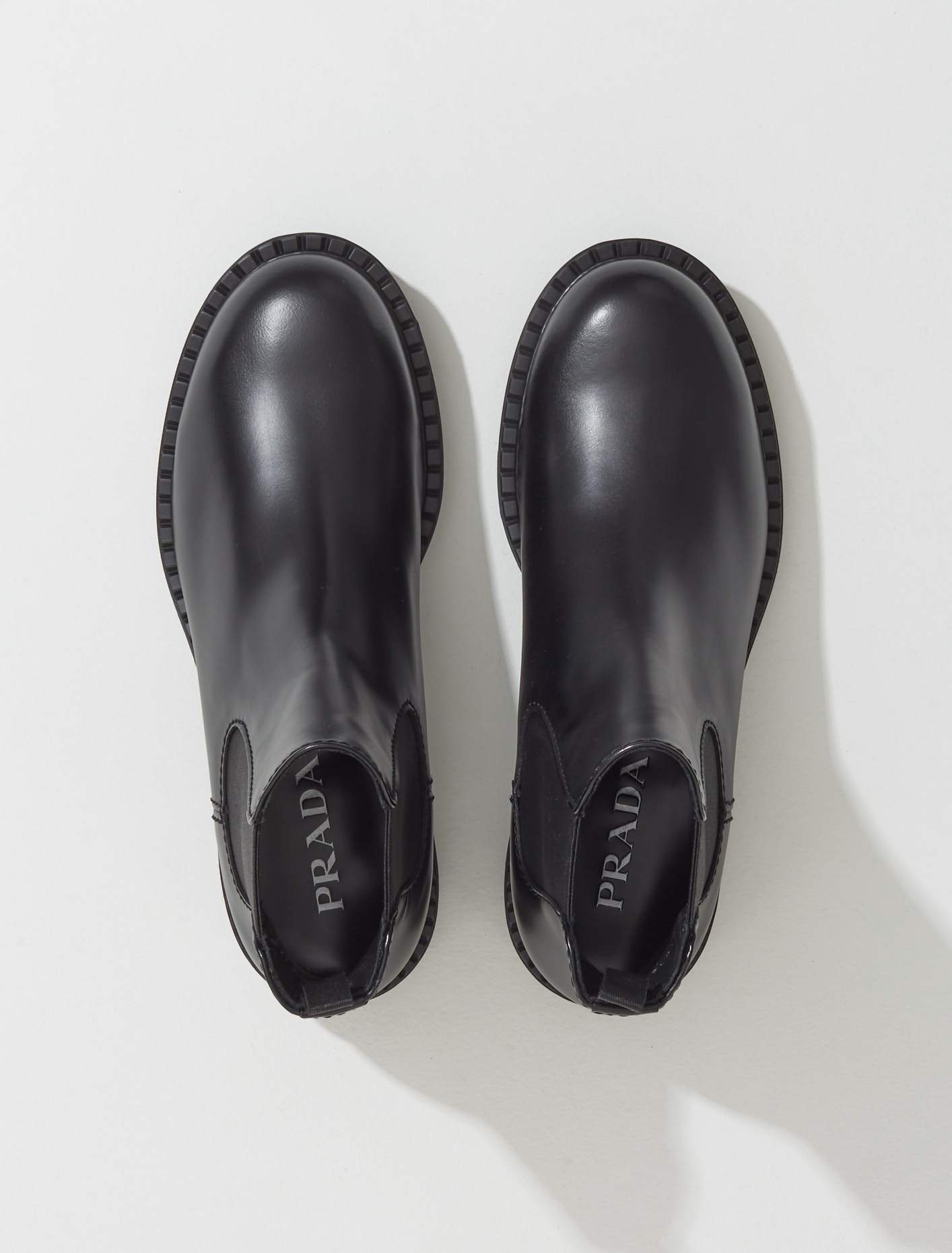 Prada Brushed Leather Chelsea Boots in Black 2TE168_055_F0002